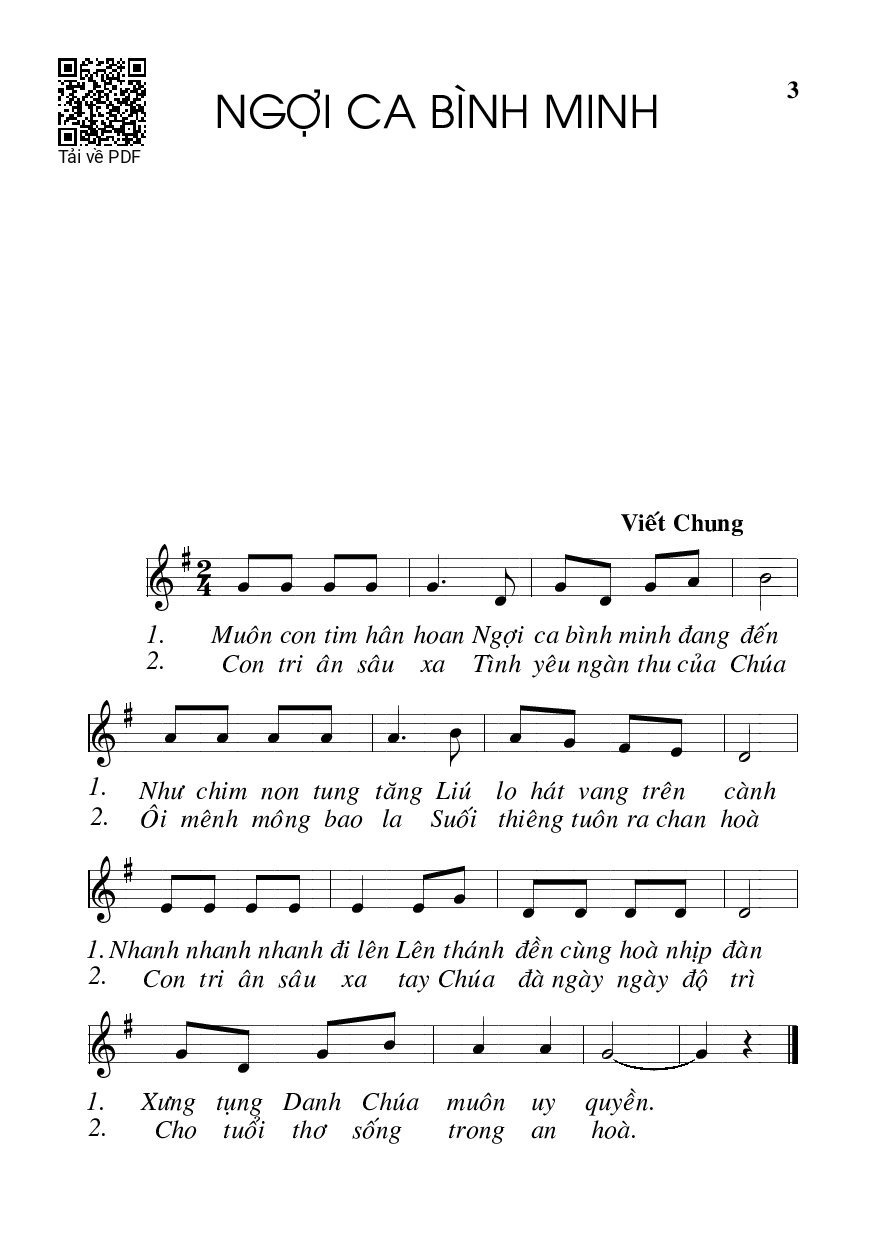 Page 1 of Sheet music PDF Ngợi ca bình minh - Viết Chung