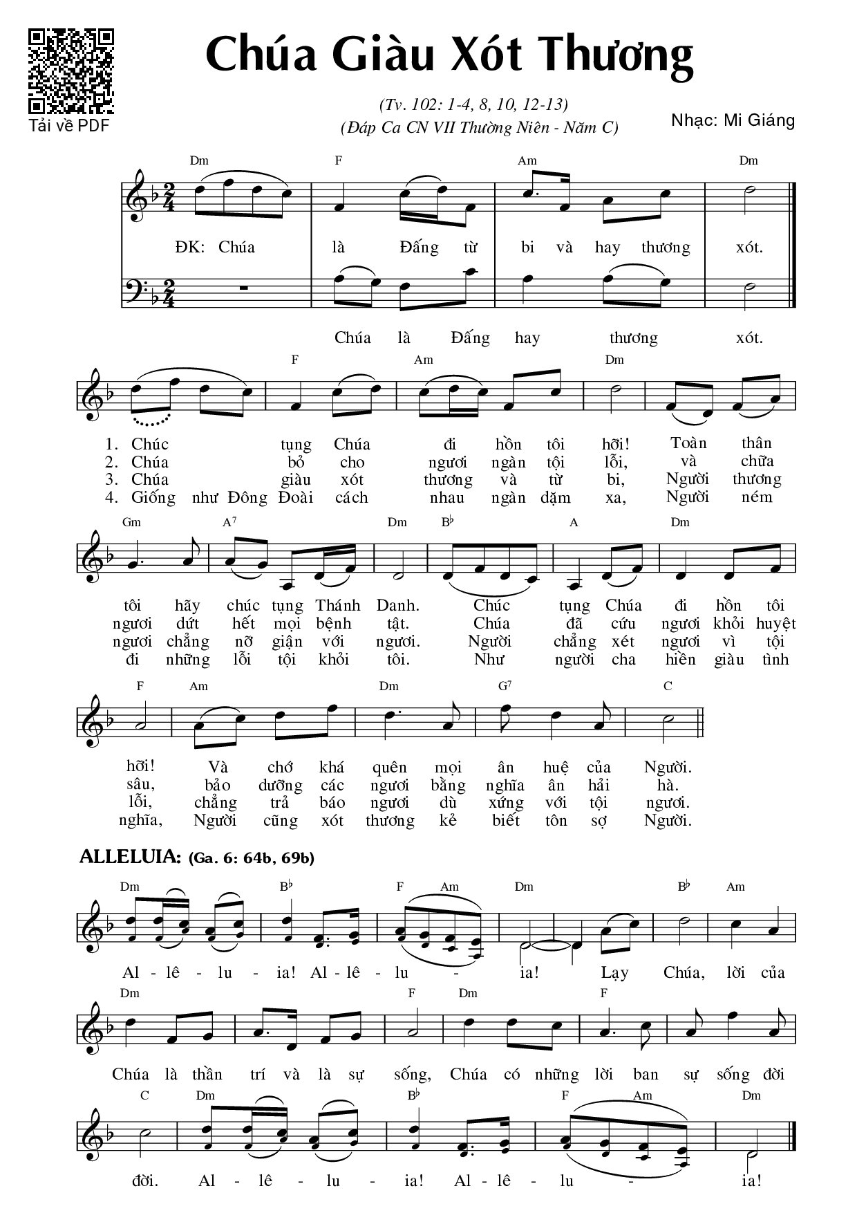 Sheet PDF of Thánh Vịnh 102, Chúa Giàu Xót Thương