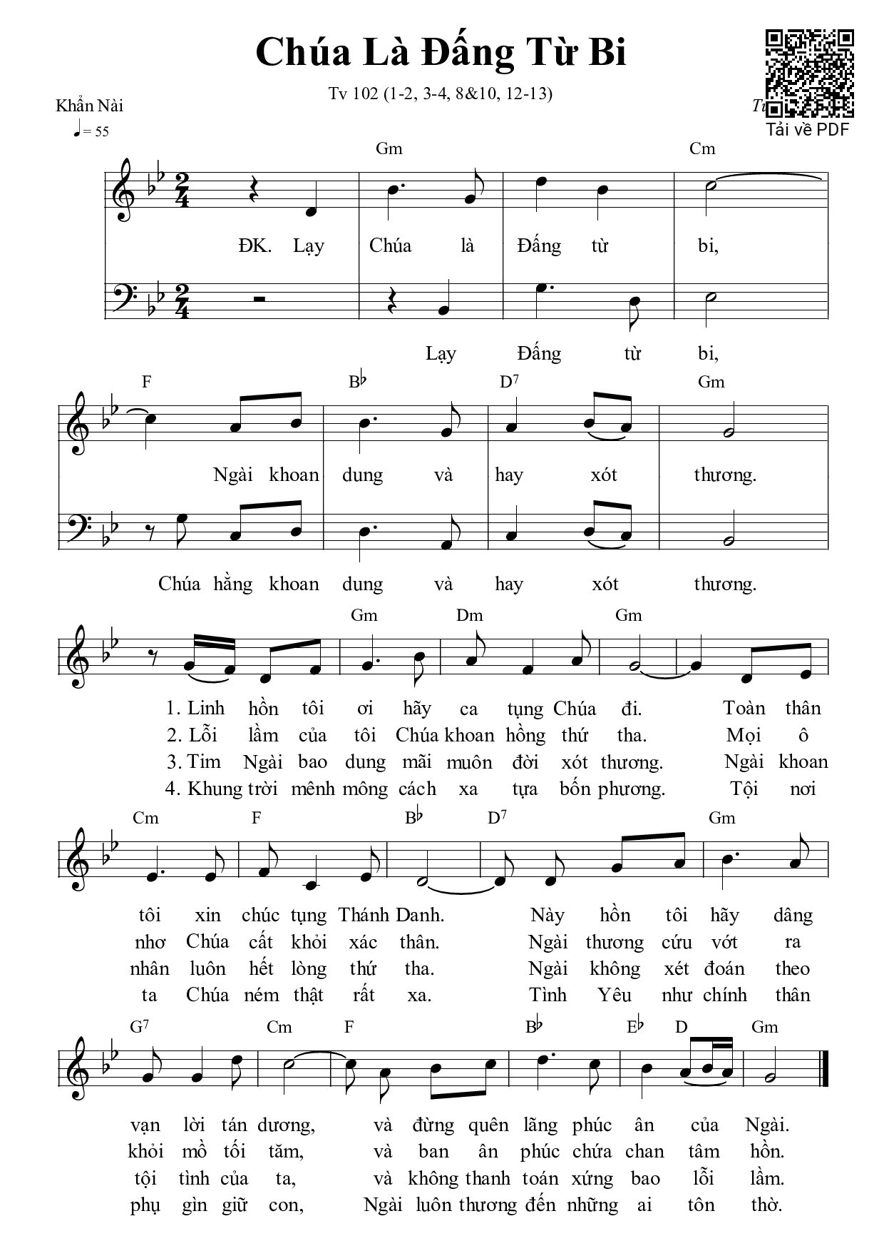 Sheet PDF of Thánh Vịnh 102, Chúa Là Đấng Từ Bi