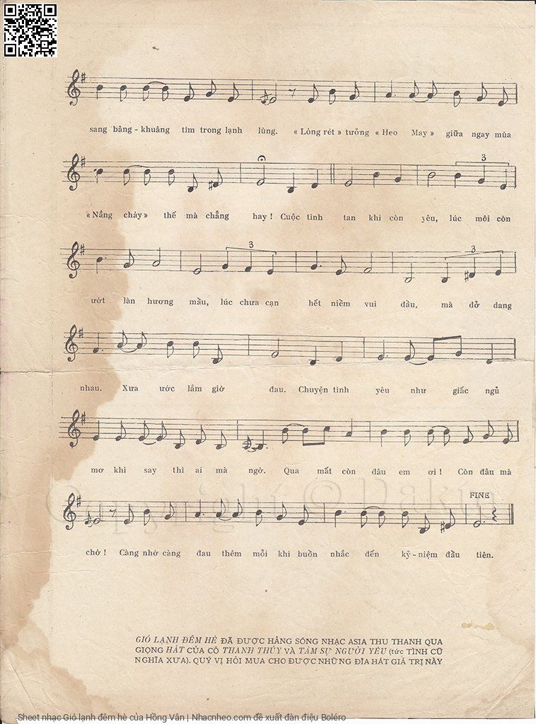 Page 3 of Sheet music PDF Gió lạnh đêm hè - Hồng Vân