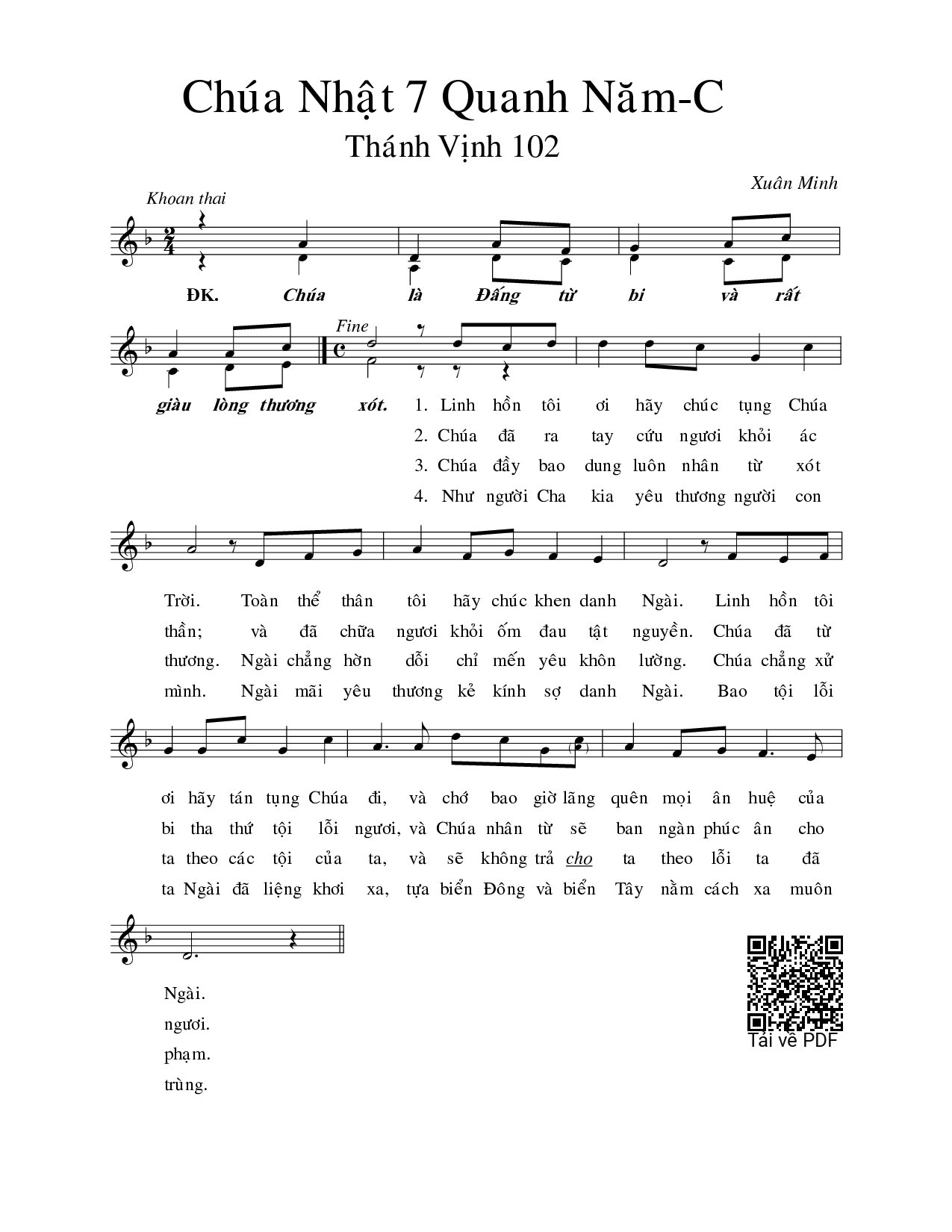 Thánh Vịnh 102, Chúa Nhật 7C Thường Niên