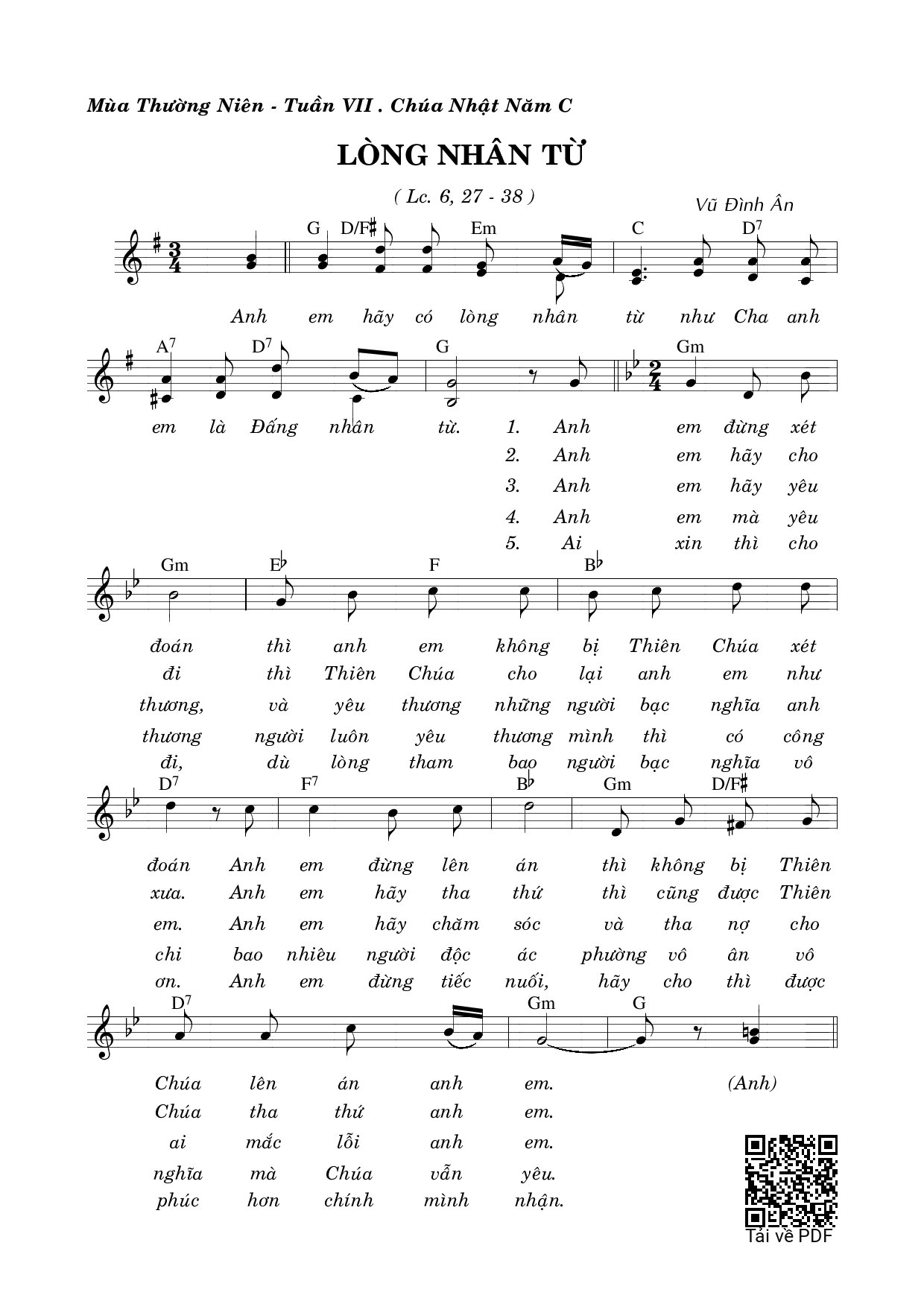 Page 1 of Sheet music PDF Lòng Nhân Từ - Vũ Đình Ân