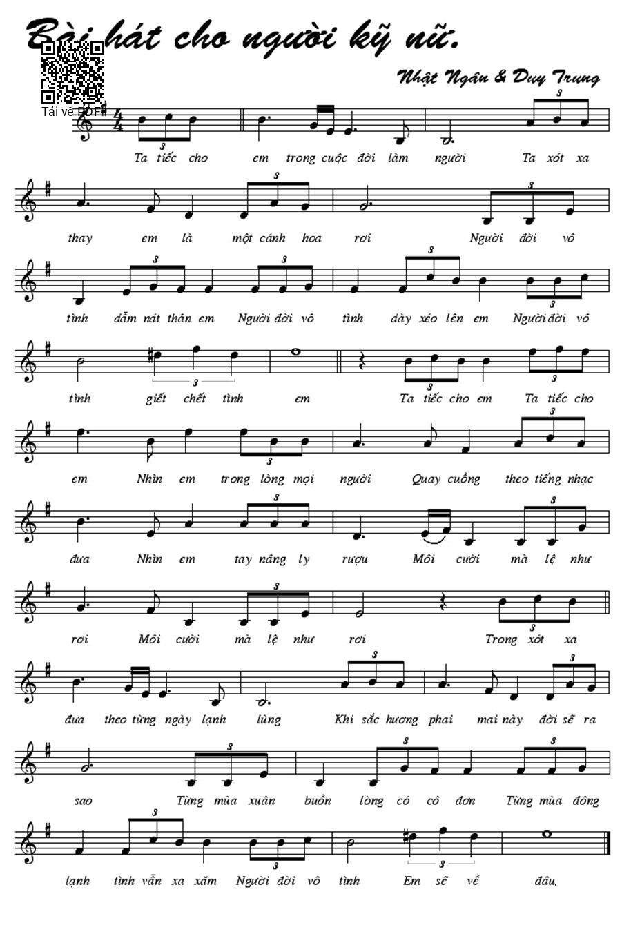 Sheet PDF of Bài Hát Cho Người Kỹ Nữ