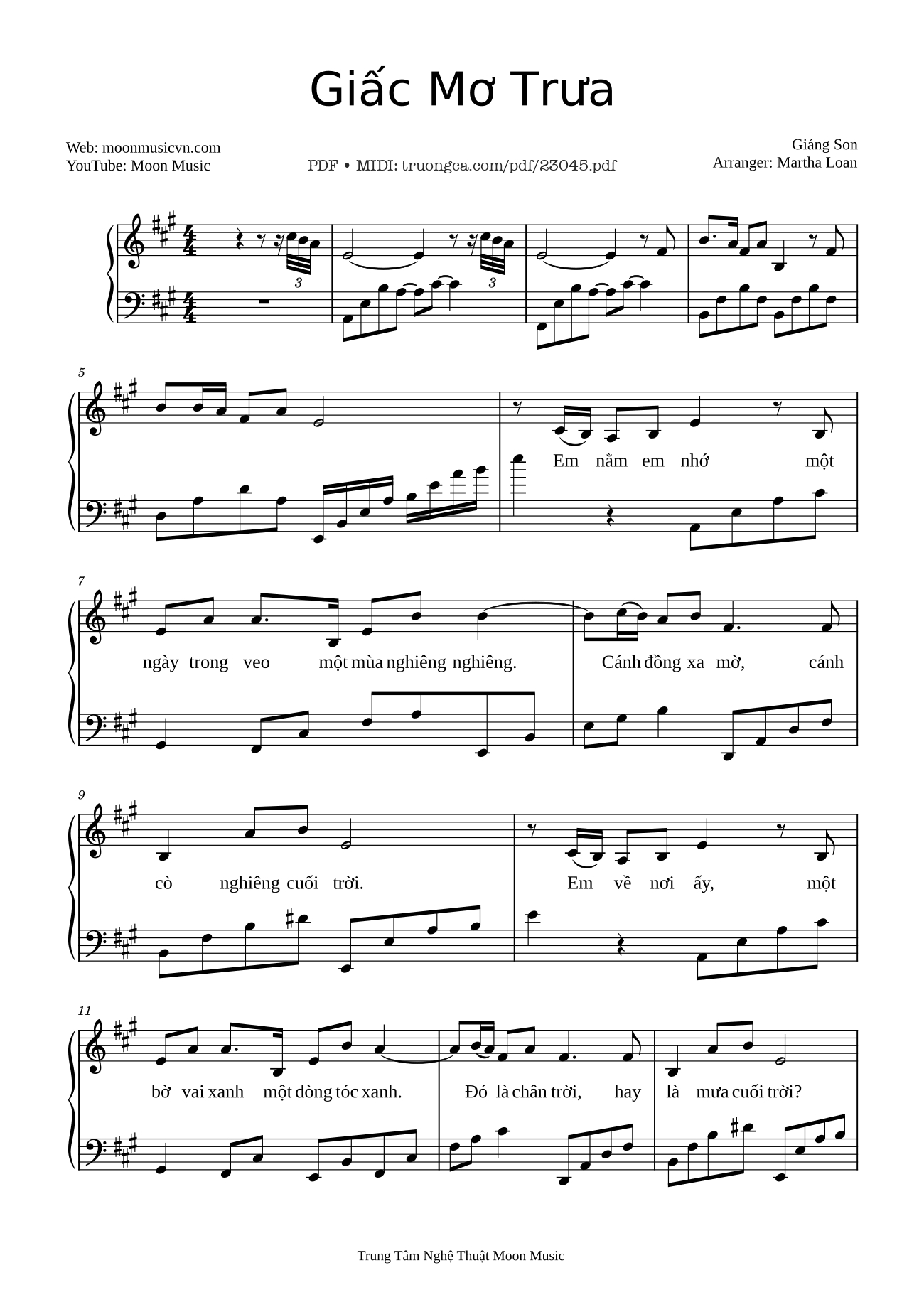 Sheet PDF of Giấc Mơ Trưa Piano