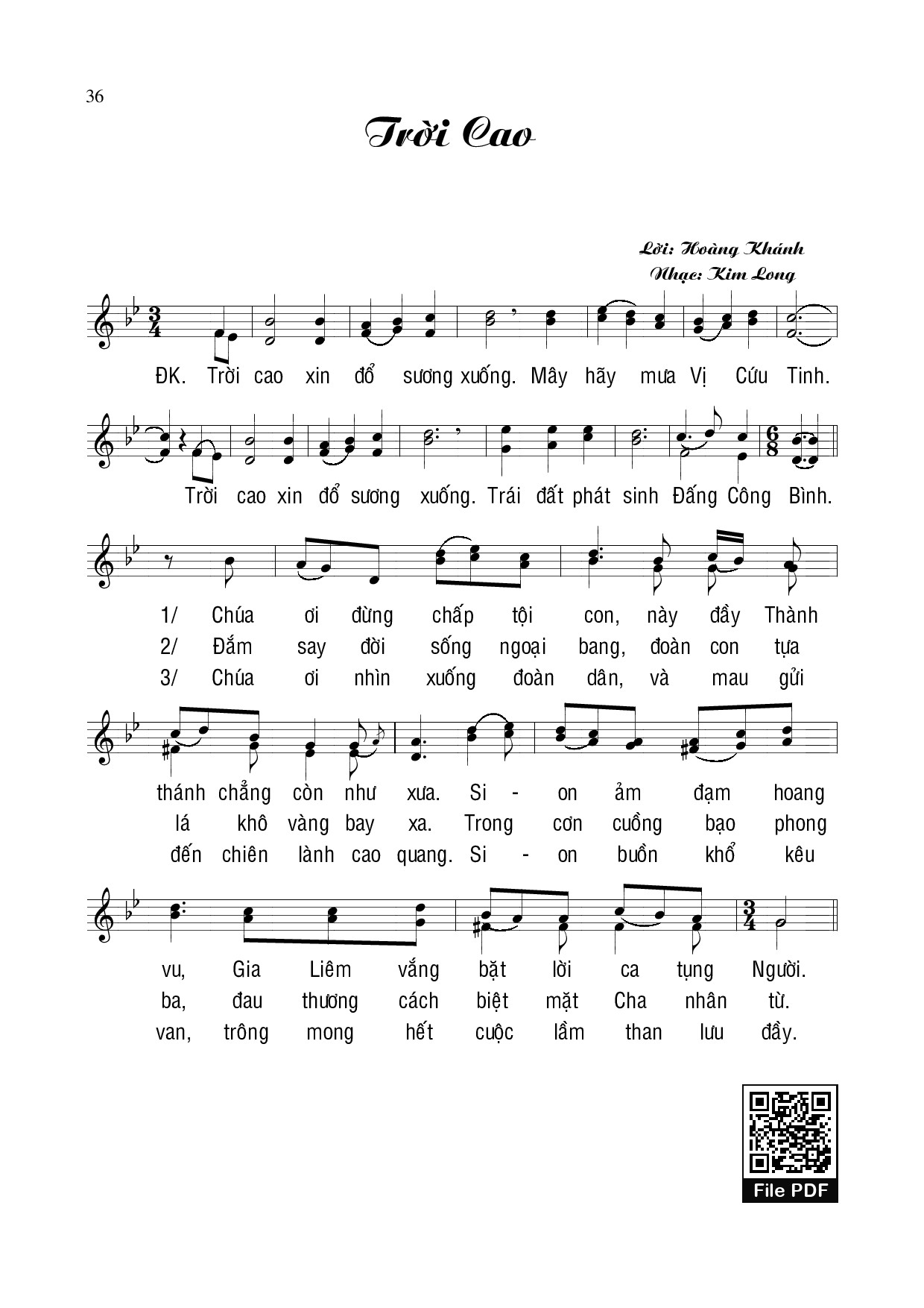 Sheet PDF of Trời Cao 1 - Kim Long