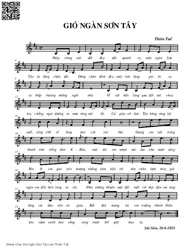 Sheet PDF of Gió ngàn Sơn Tây