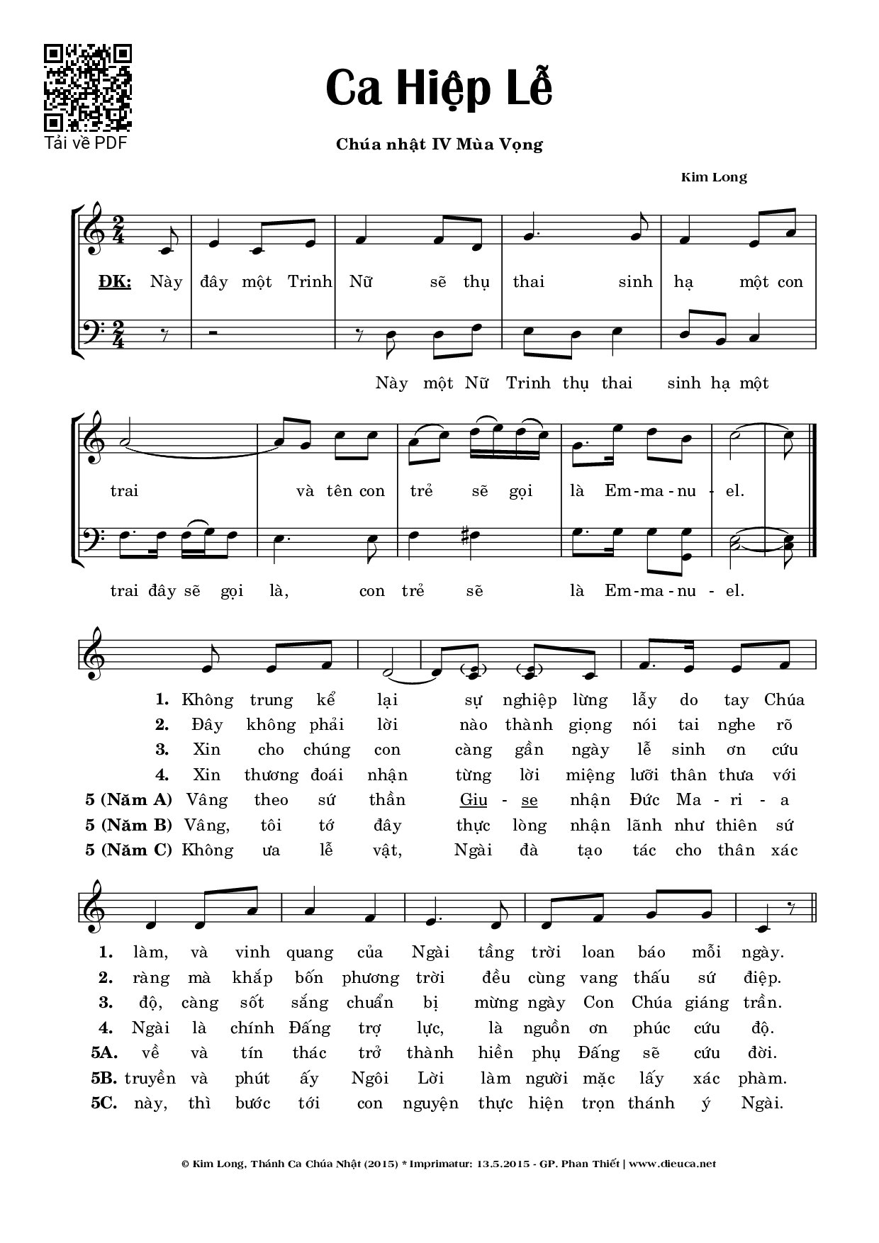 Sheet PDF of Ca Hiệp Lễ 4 Mùa Vọng