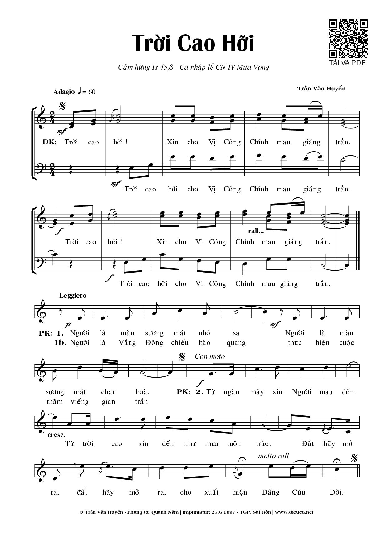 Sheet PDF of Trời Cao Hỡi