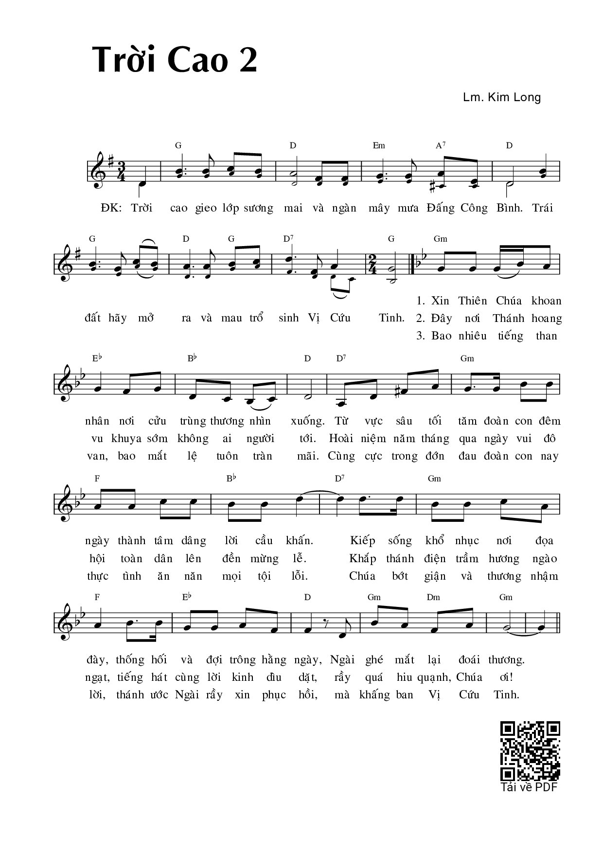 Sheet PDF of Trời Cao 2 - Kim Long