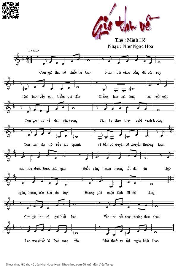Sheet PDF of Gió thu về - Như Ngọc Hoa