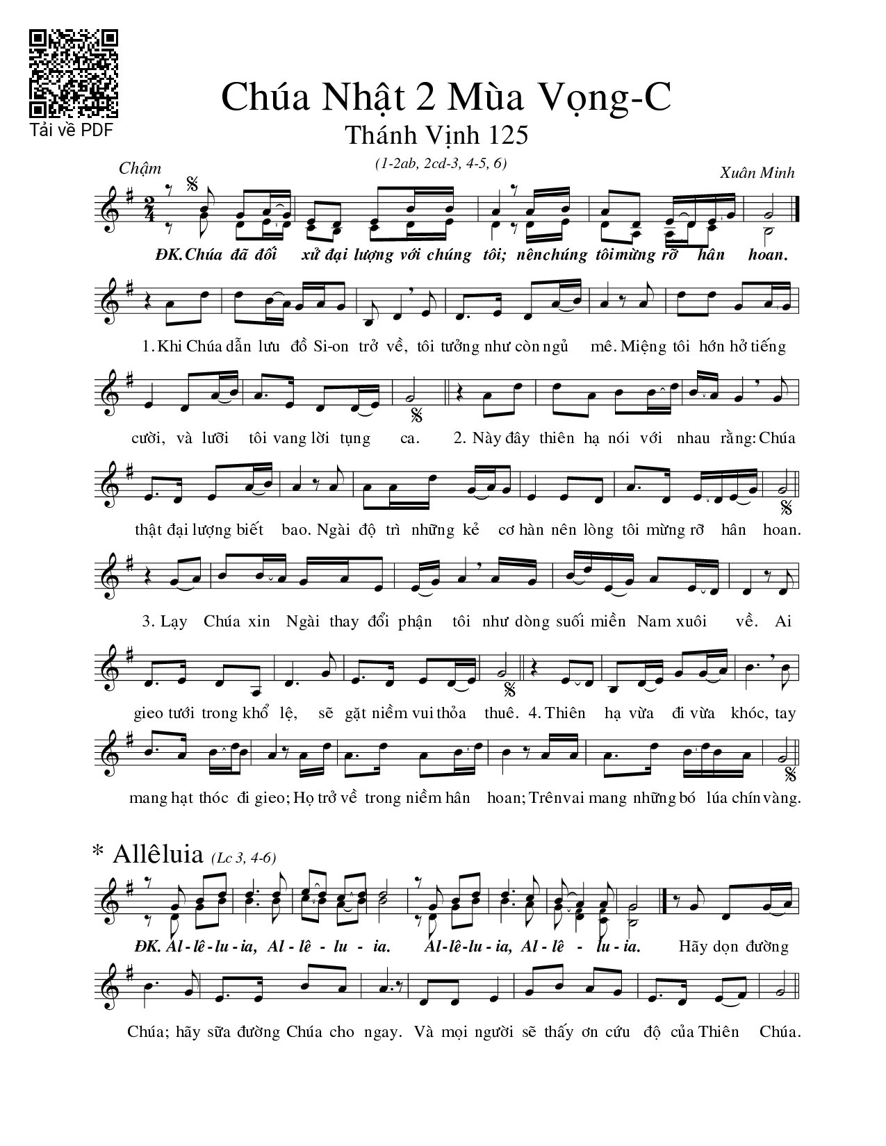 Thánh Vịnh 125, Chúa Nhật 2C Mùa Vọng