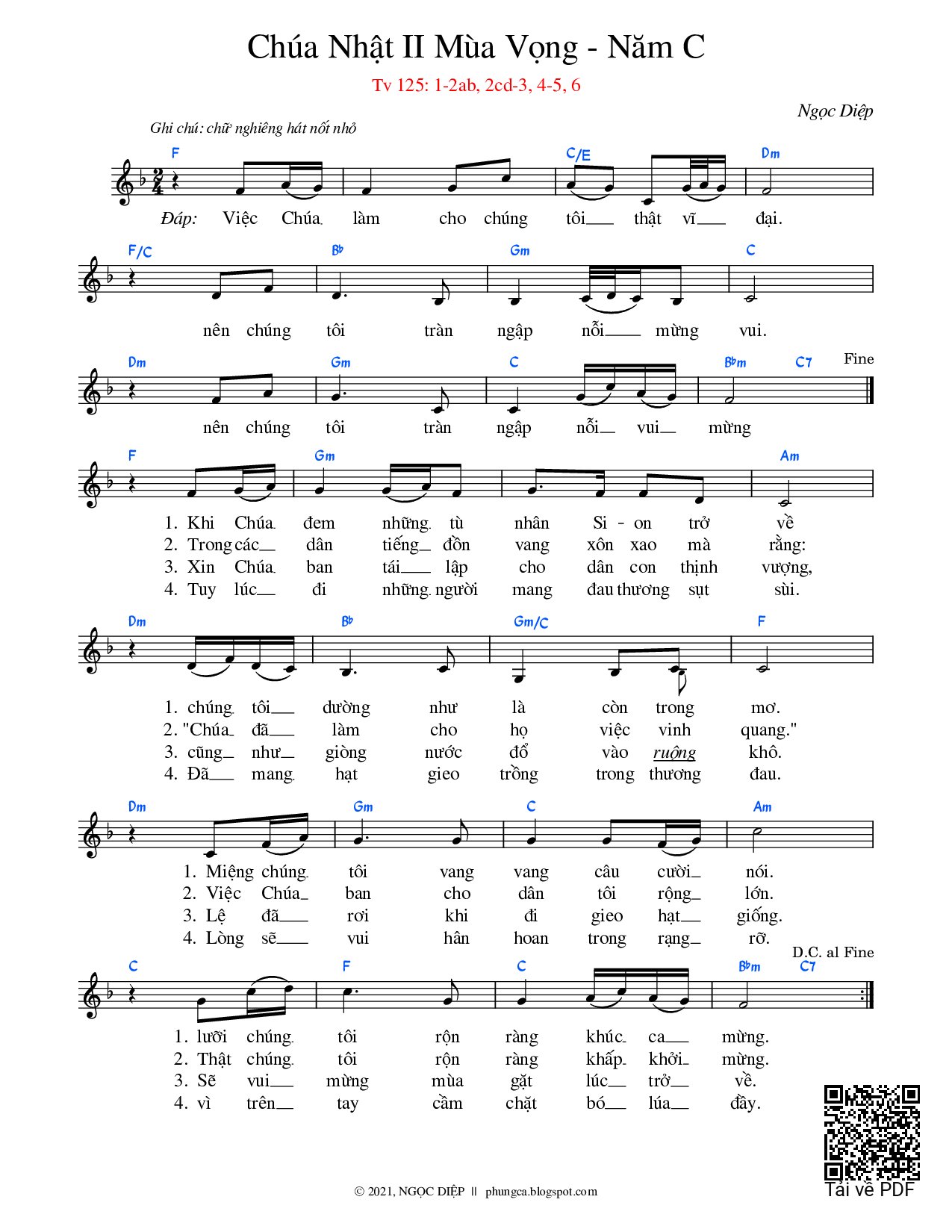 Thánh Vịnh 125, Chúa Nhật 2C Mùa Vọng