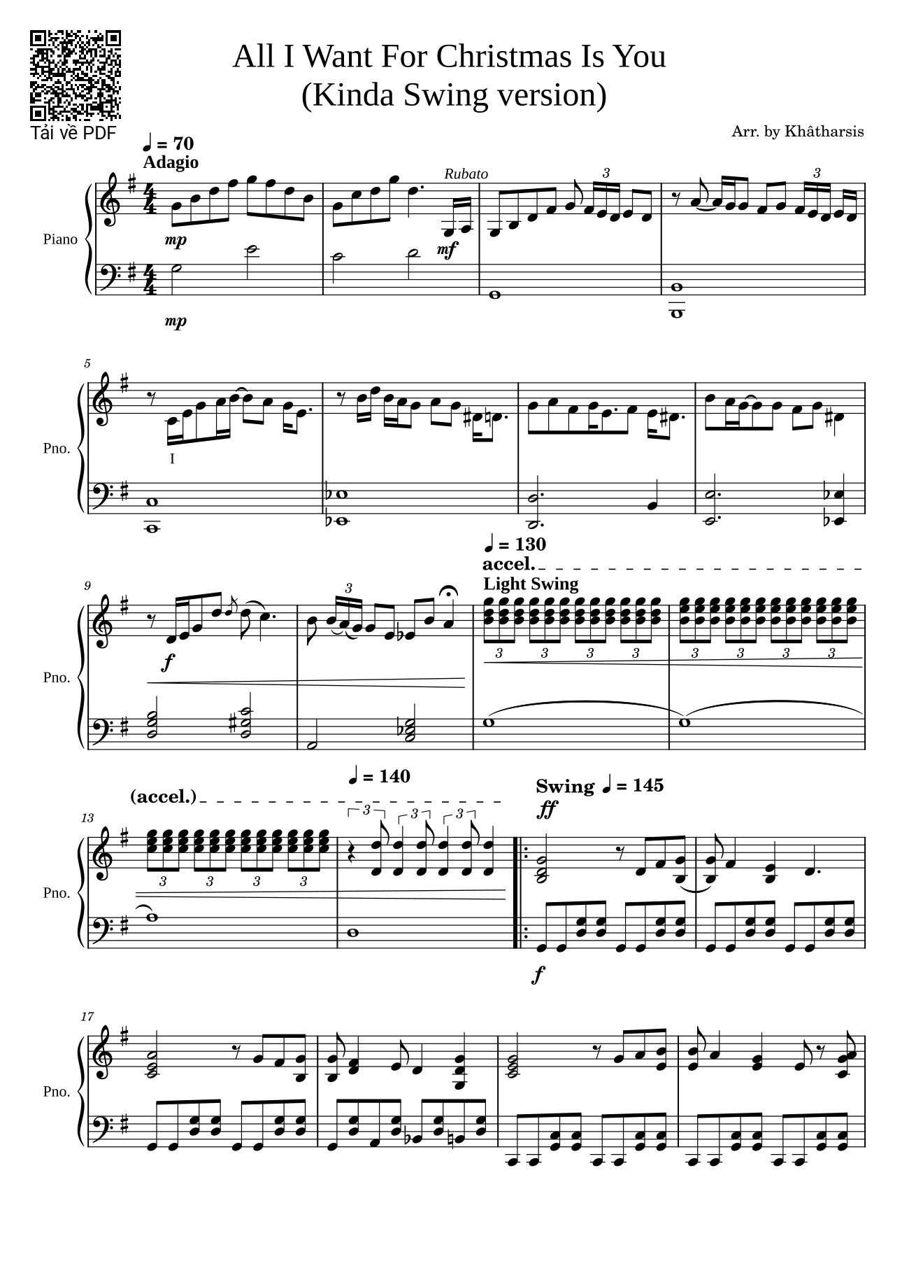 Sheet PDF of All I Want For Christmas Is You (Kinda Swing version) Sheet Piano