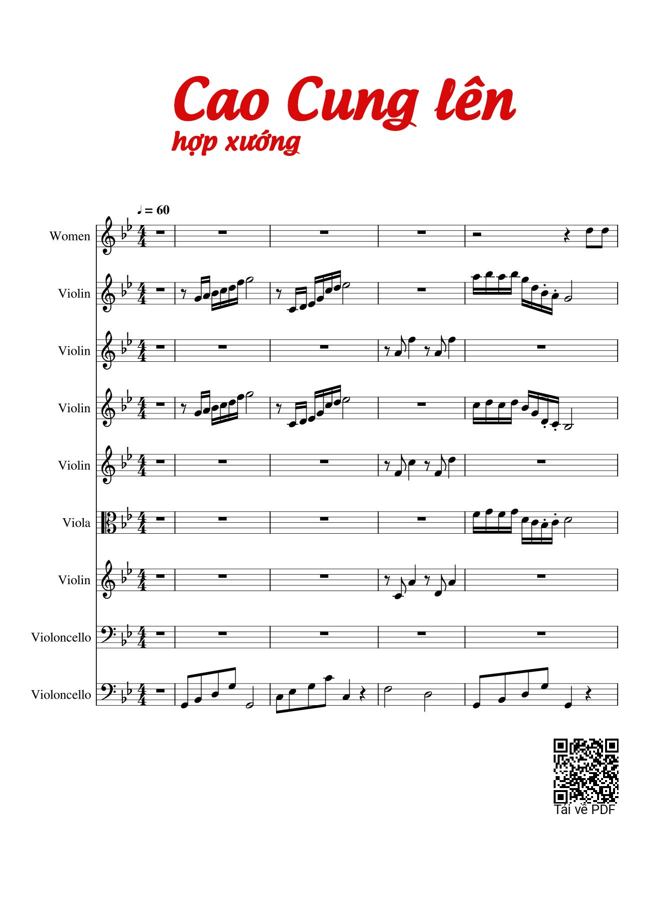Sheet PDF of Cao Cung lên, Sheet hợp xướng Violin