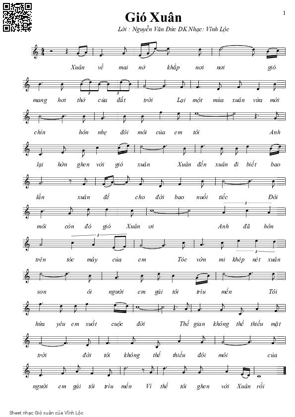 Sheet PDF of Gió xuân - Vĩnh Lộc