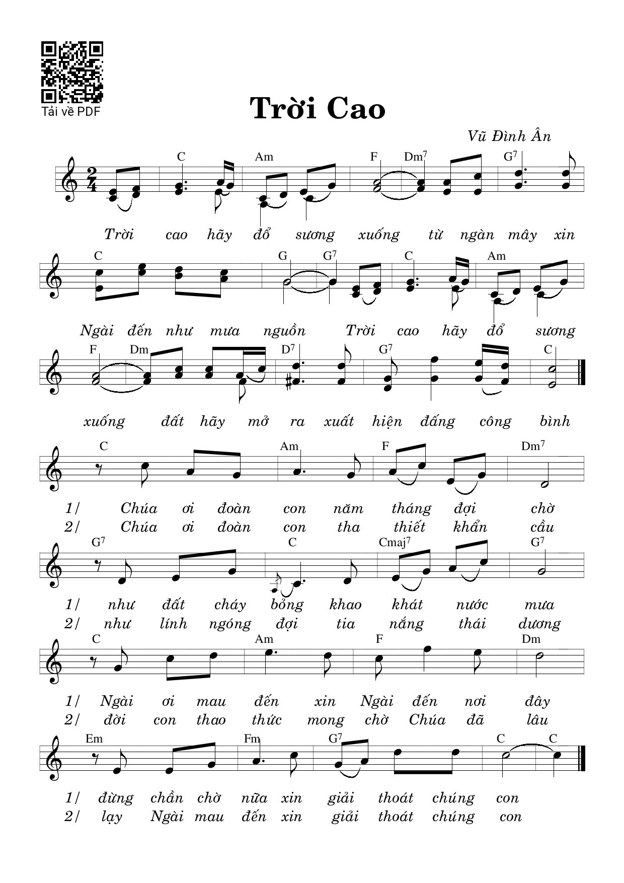 Sheet PDF of Trời Cao - Vũ Đình Ân