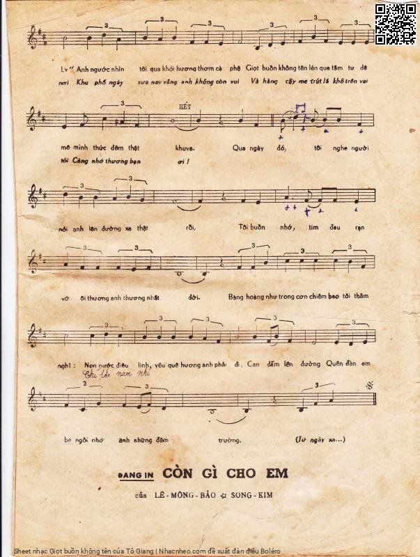 Page 3 of Sheet music PDF Giọt buồn không tên - Tô Giang