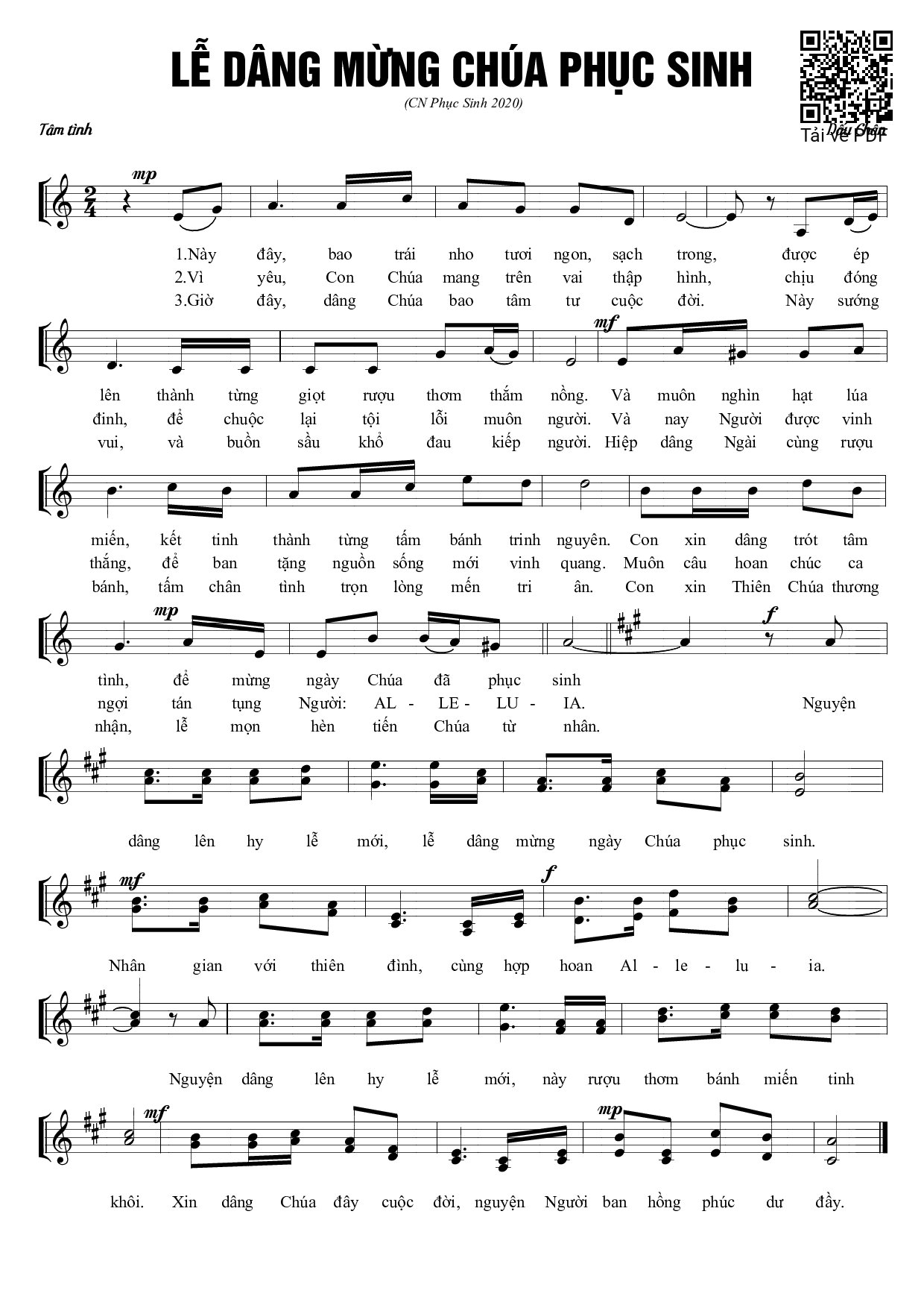 Page 1 of Sheet music PDF Lễ dâng mừng Chúa Phục Sinh - Dấu Chân