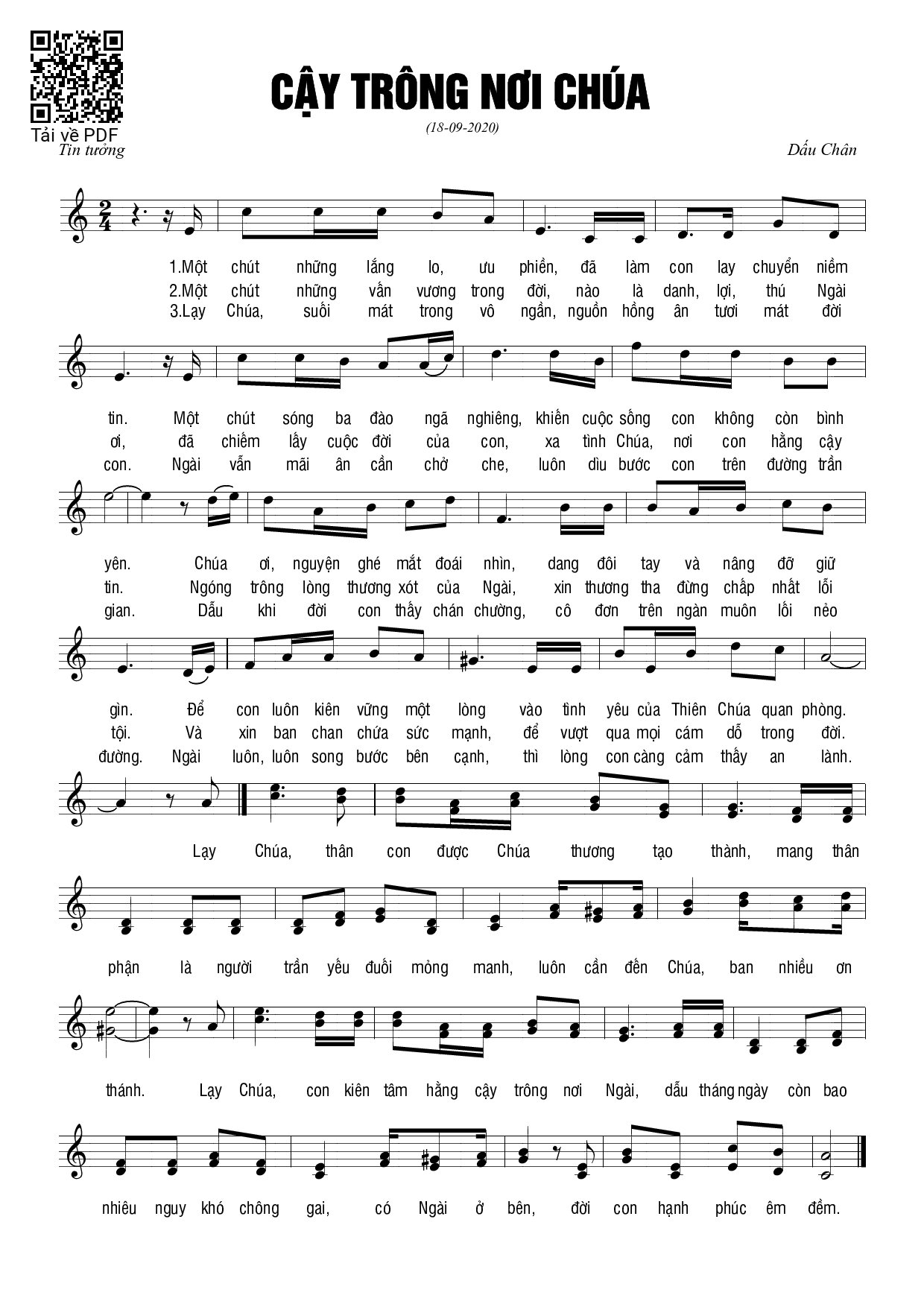 Page 1 of Sheet music PDF Cậy trông nơi Chúa - Dấu Chân