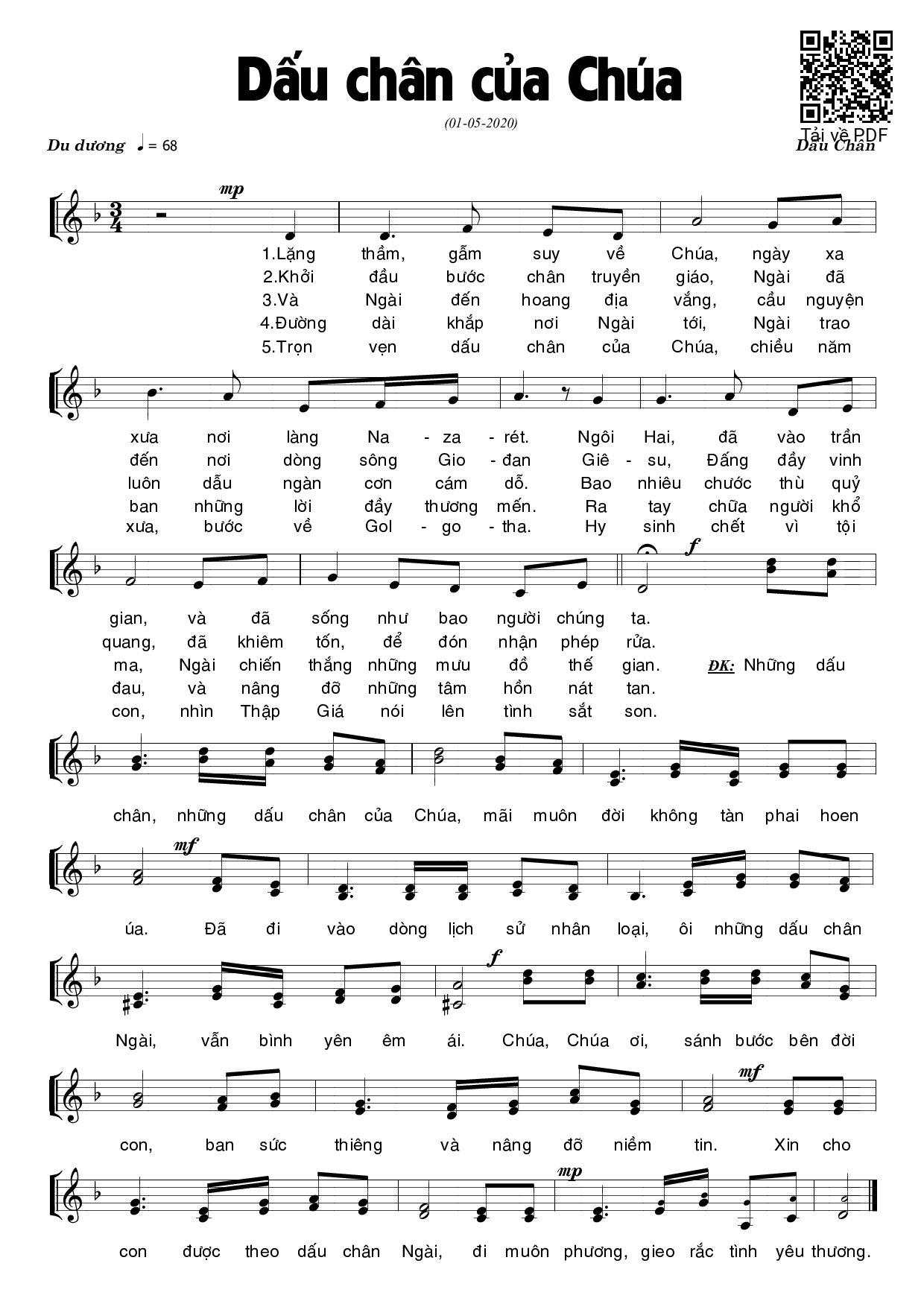 Page 1 of Sheet music PDF Dấu chân của Chúa - Dấu Chân