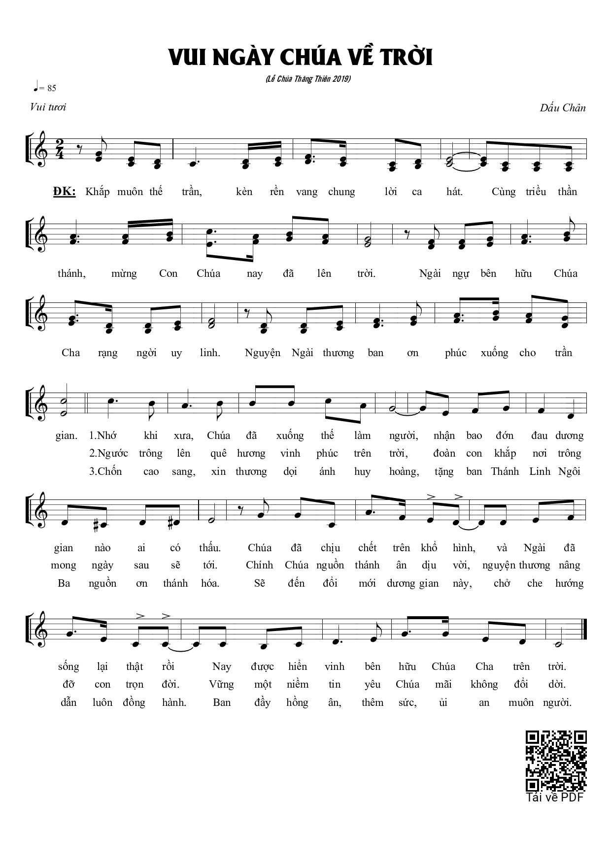 Page 1 of Sheet music PDF Vui ngày Chúa về trời - Dấu Chân