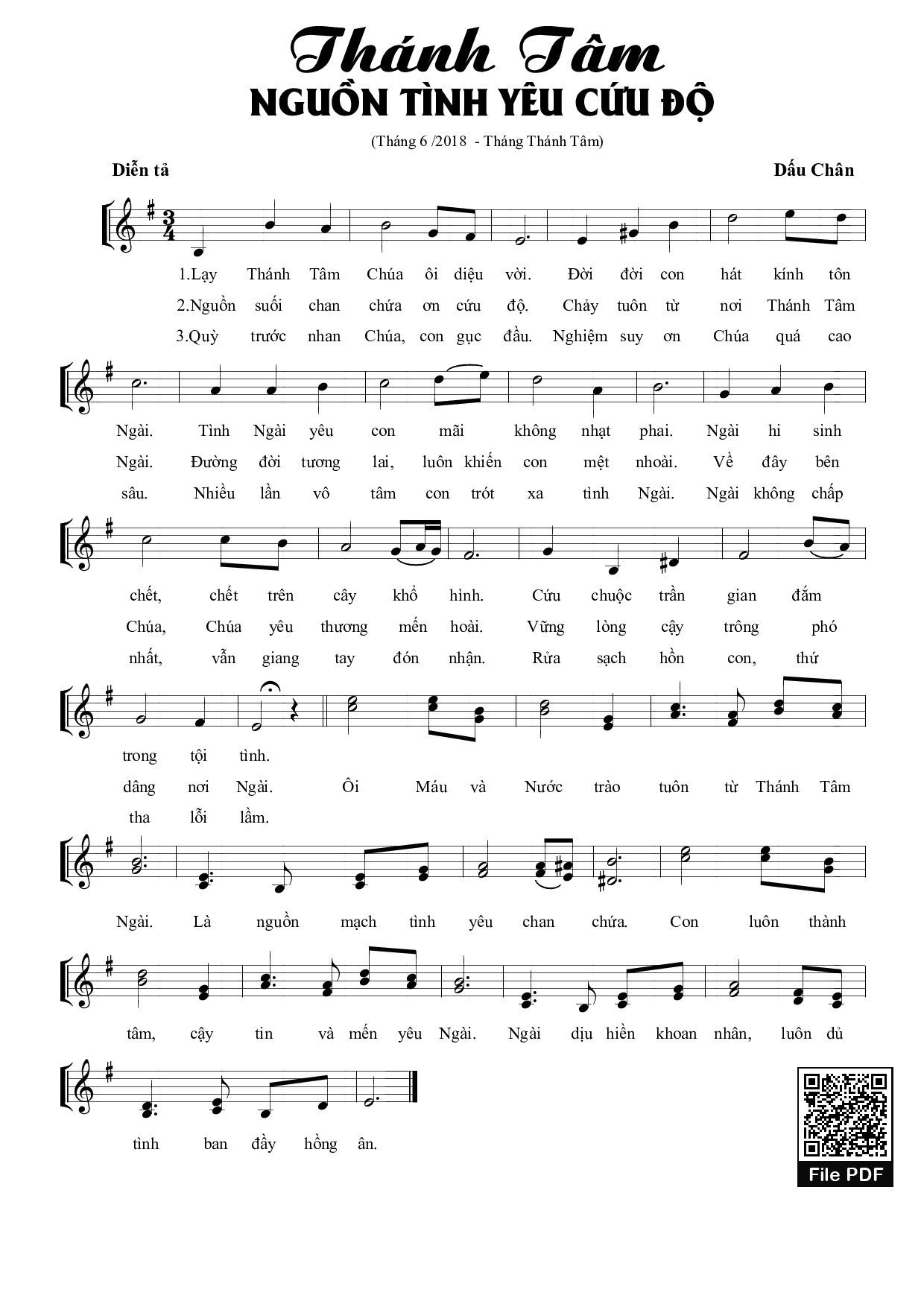 Page 1 of Sheet music PDF Thánh Tâm nguồn tình yêu Cứu Độ - Dấu Chân