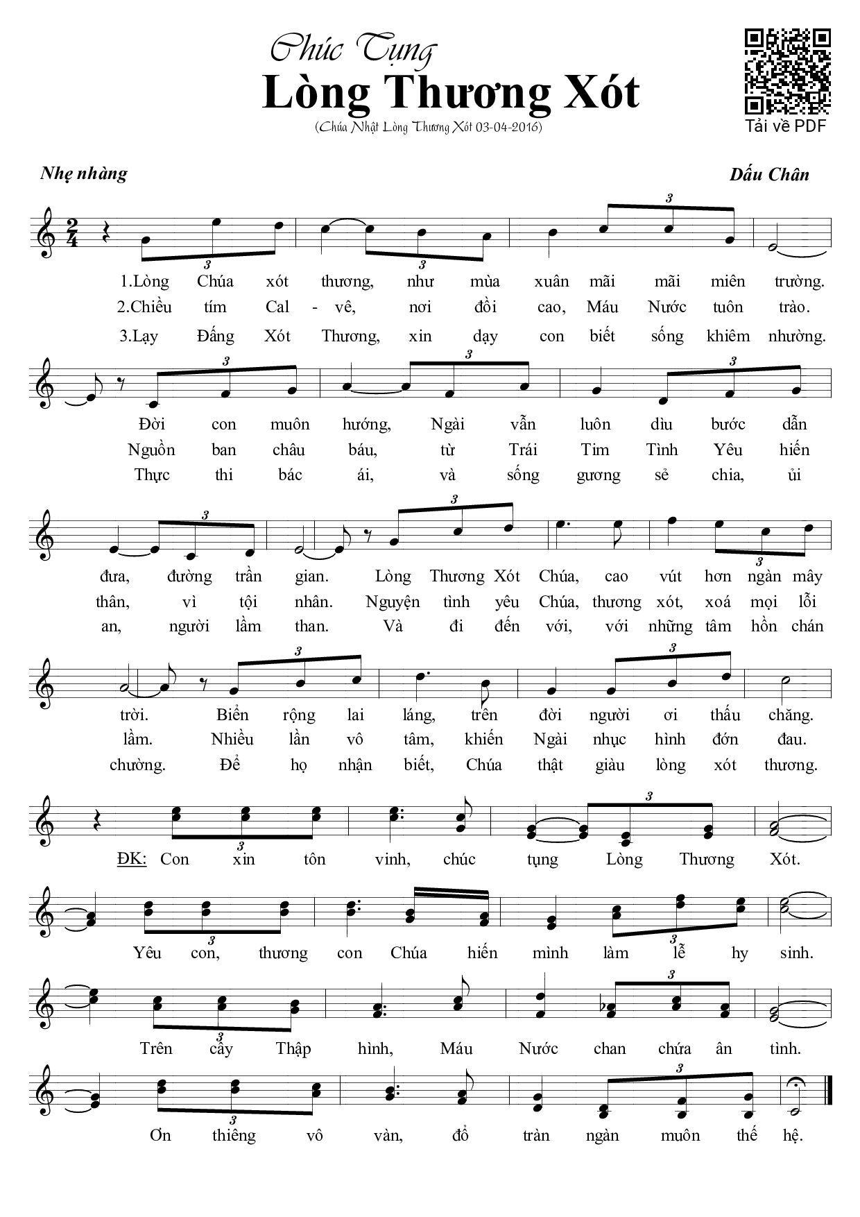 Page 1 of Sheet music PDF Chúc tụng Lòng thương xót - Dấu Chân