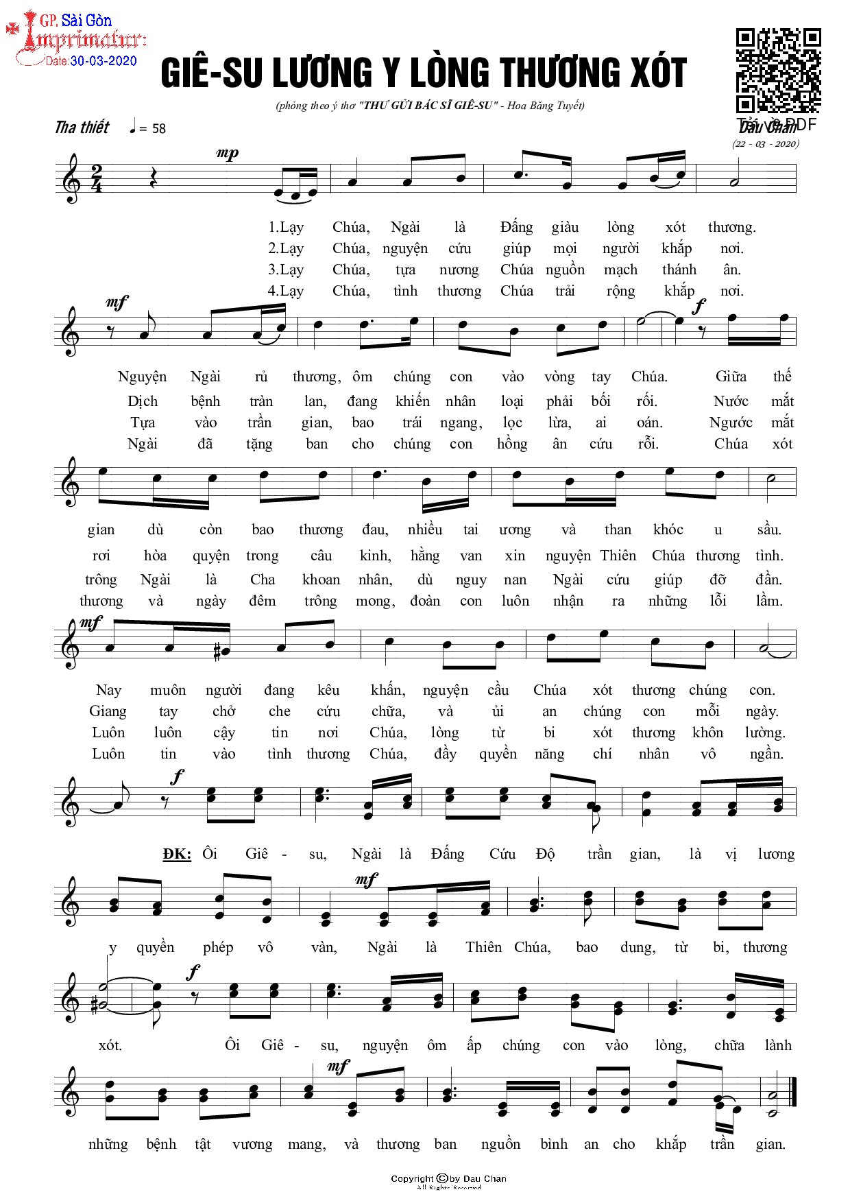 Page 1 of Sheet music PDF Giêsu lương y lòng thương xót - Dấu Chân