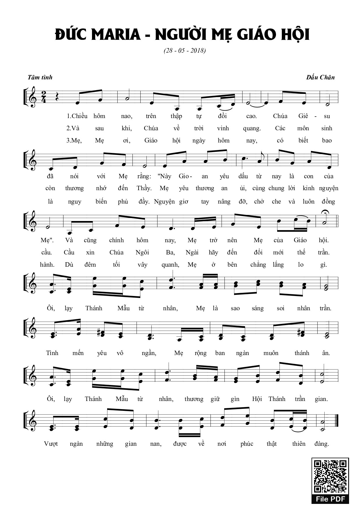 Page 1 of Sheet music PDF Đức Maria Người Mẹ Giáo Hội - Dấu Chân