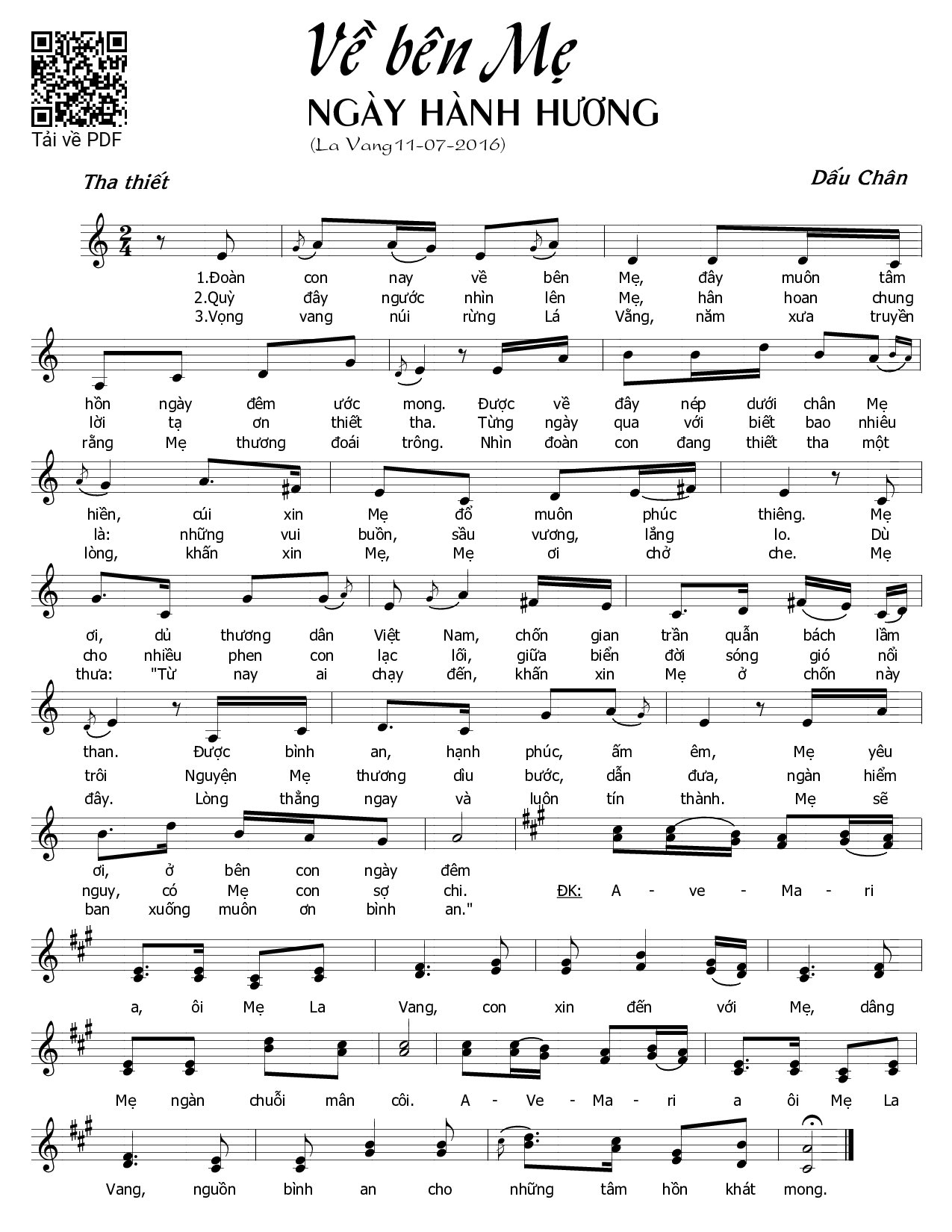 Page 1 of Sheet music PDF Về bên Mẹ ngày hành hương - Dấu Chân