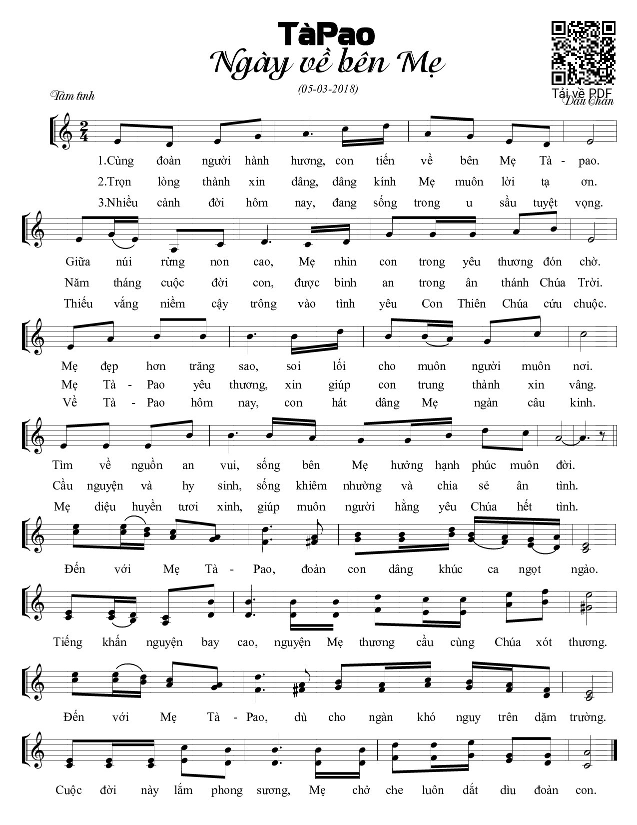 Page 1 of Sheet music PDF TàPao ngày về bên Mẹ - Dấu Chân