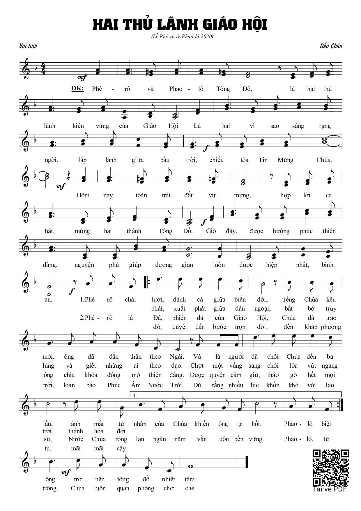 Page 1 of Sheet music PDF Hai thủ lãnh Giáo Hội - Dấu Chân