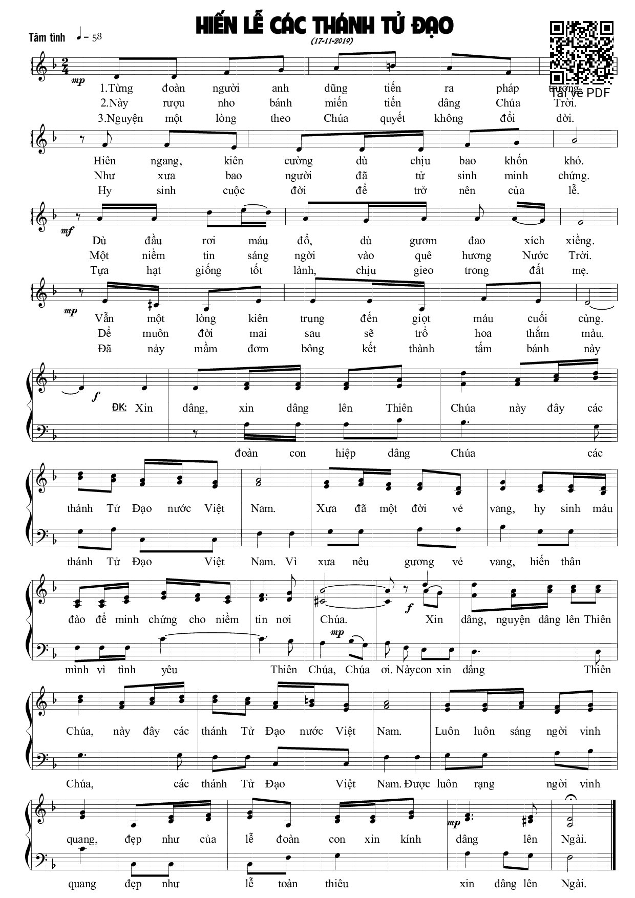 Page 1 of Sheet music PDF Hiến lễ Các Thánh Tử Đạo - Dấu Chân