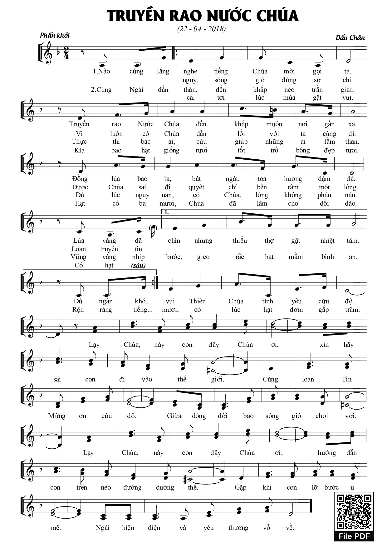 Page 1 of Sheet music PDF Truyền rao nước Chúa - Dấu Chân
