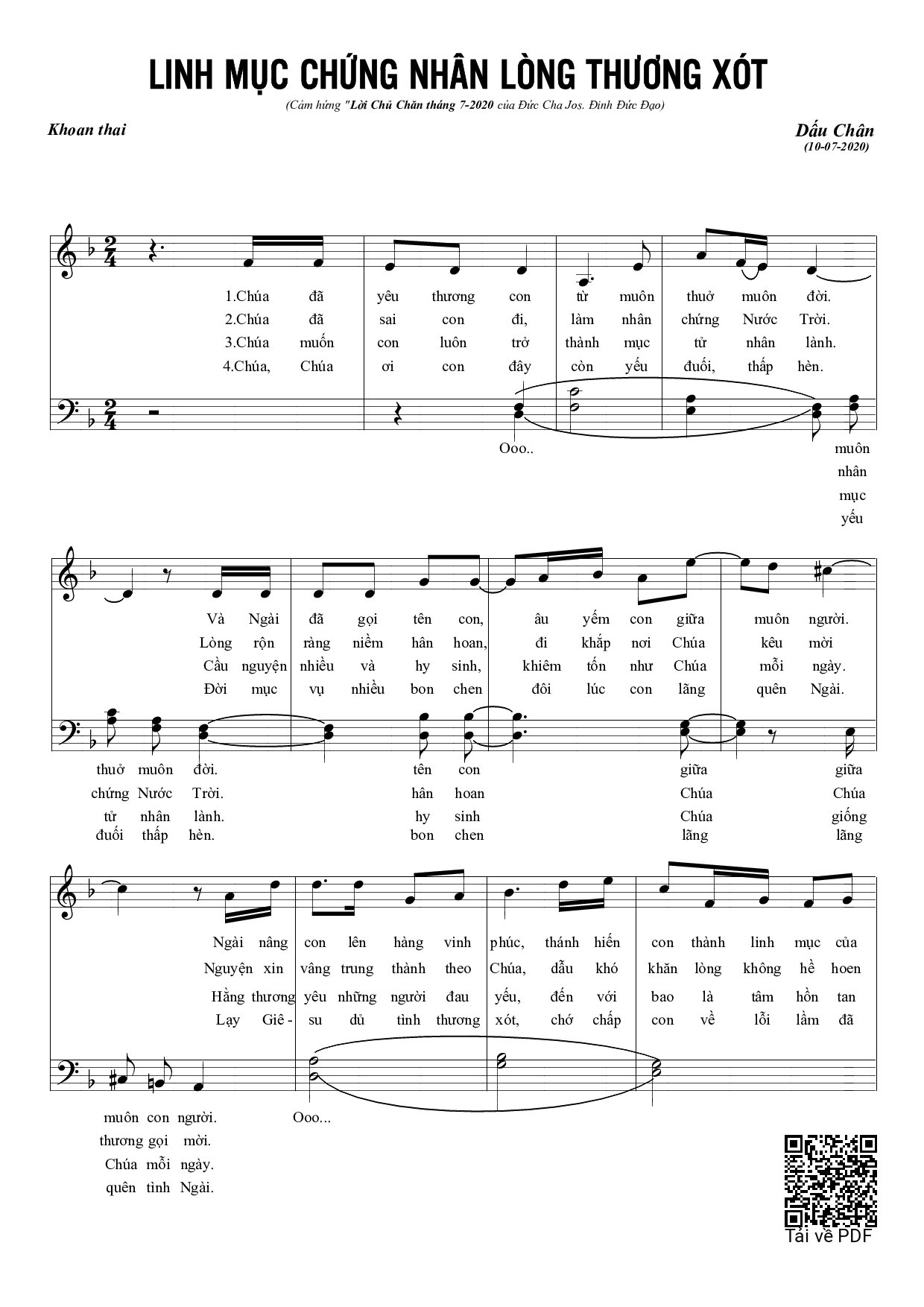 Page 1 of Sheet music PDF Linh mục chứng nhân lòng thương xót - Dấu Chân