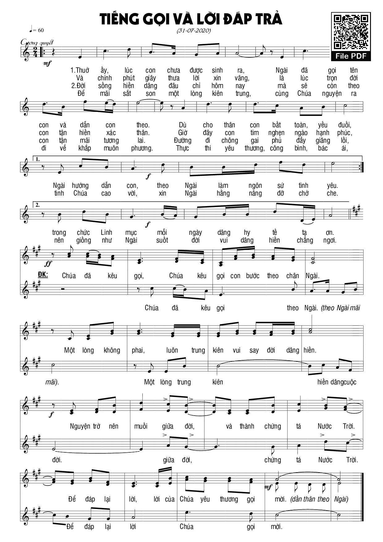 Sheet PDF of Tiếng gọi và lời đáp trả