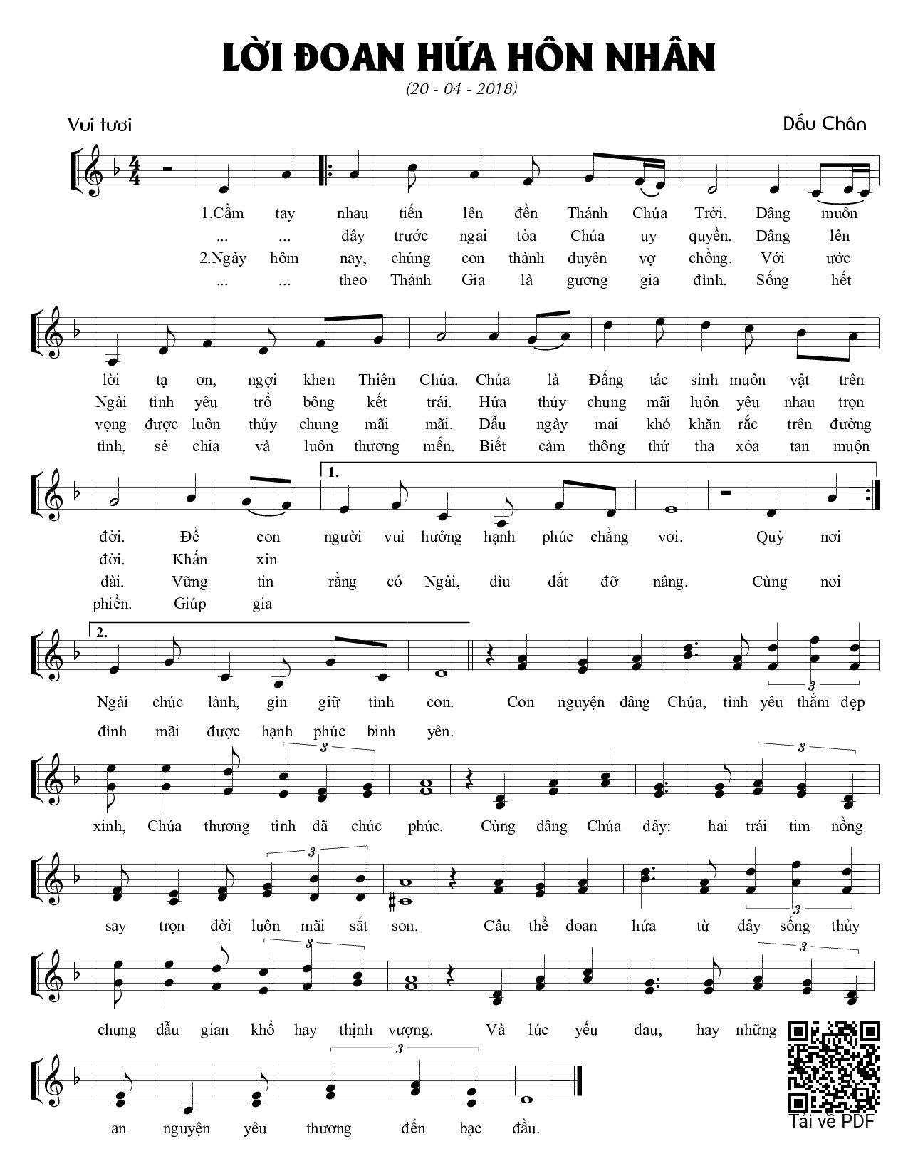 Sheet PDF of Lời đoan hứa hôn nhân