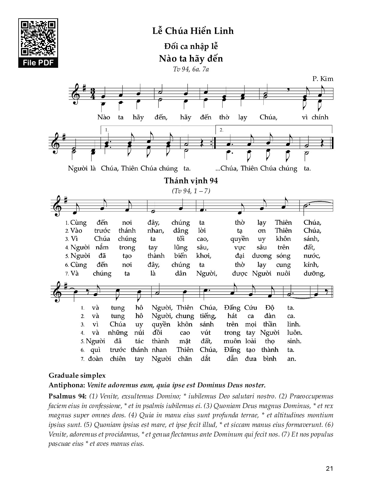 Page 1 of Sheet music PDF Đối Ca Nhập Lễ (Lễ Hiển Linh) - P. Kim