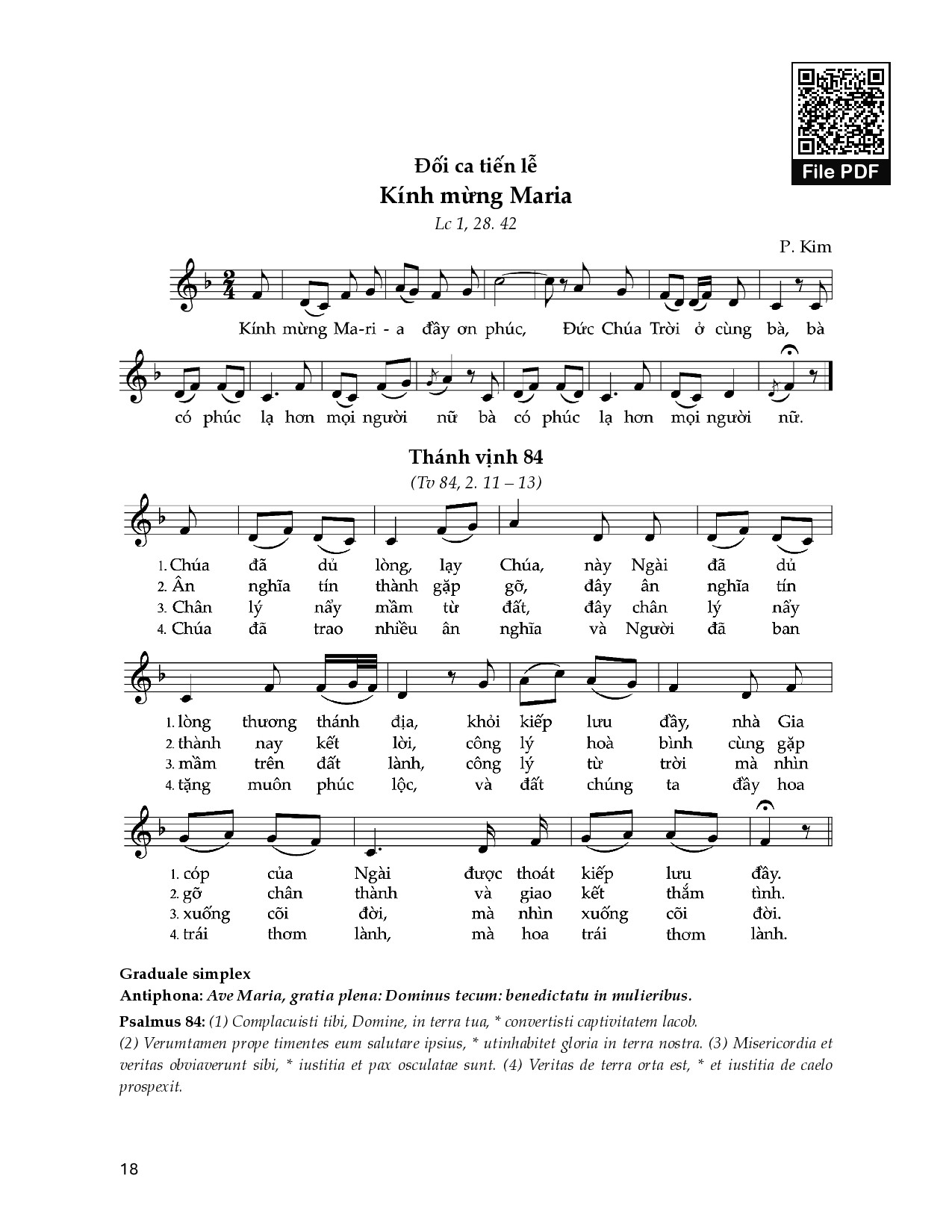 Sheet PDF of Đối Ca Tiến Lễ (Lễ Mẹ Thiên Chúa)