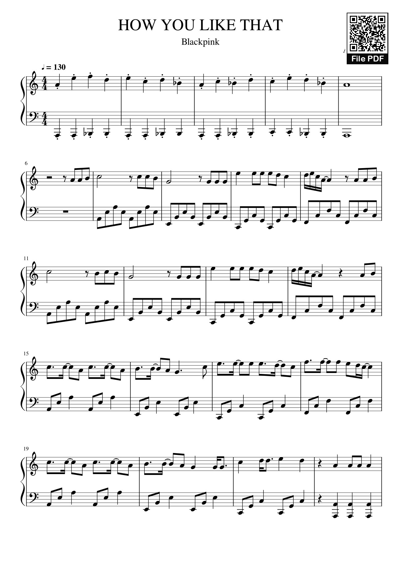 Sheet PDF of HOW YOU LIKE THAT Sheet Piano