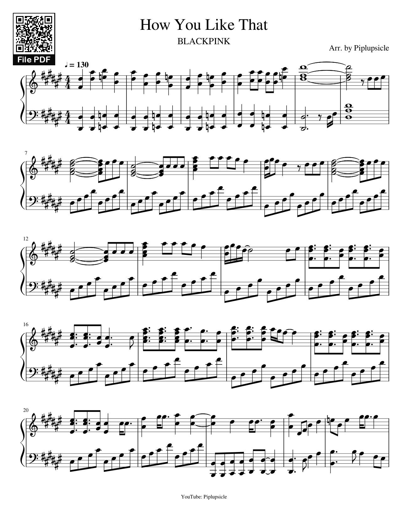 Sheet PDF of How You Like That Sheet Piano