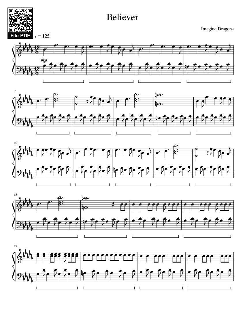 Sheet PDF of Believer - Imagine Dragons Sheet Piano