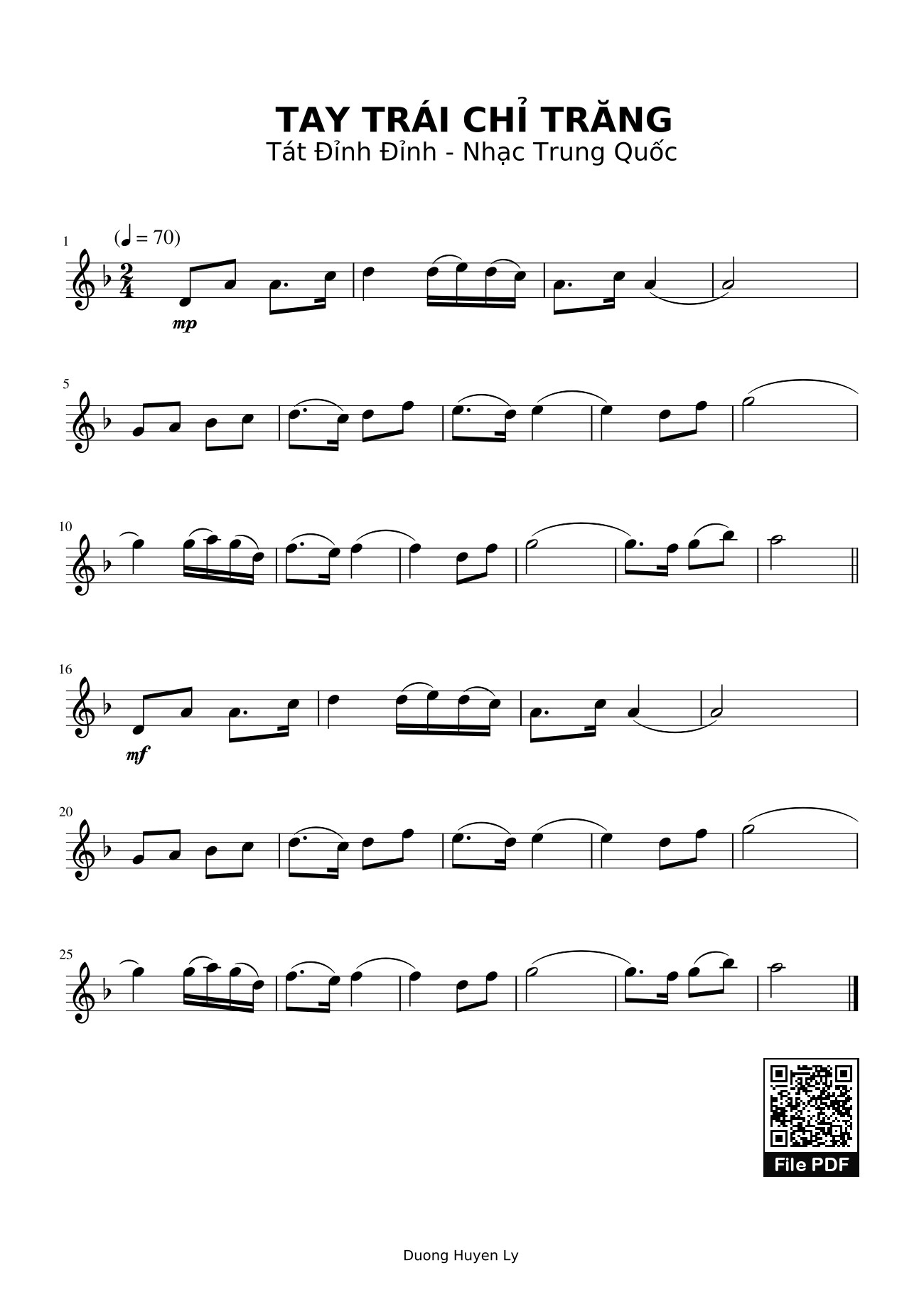 Sheet PDF of TAY TRÁI CHỈ TRĂNG Sheet Đàn bầu