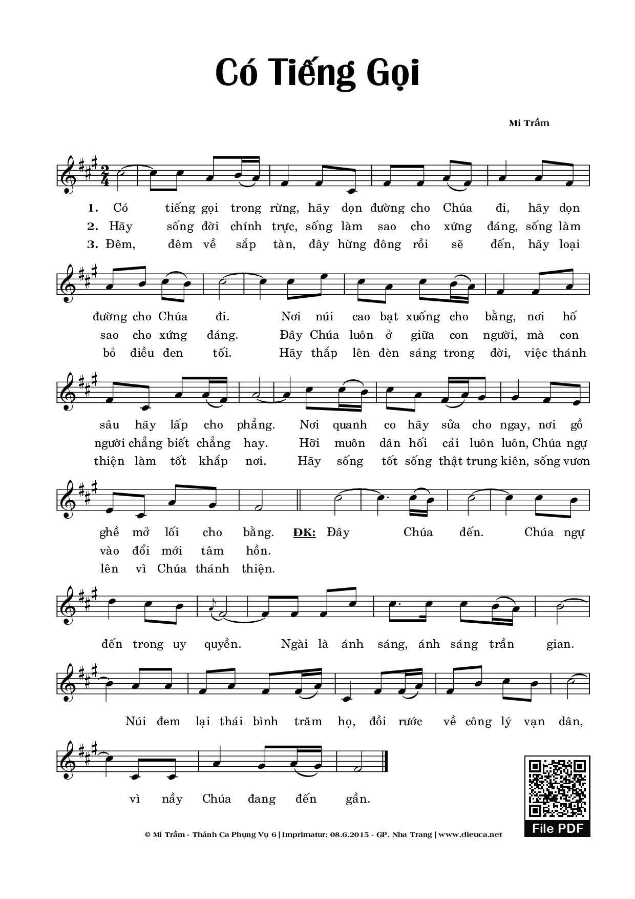 Page 1 of Sheet music PDF Có Tiếng Gọi - Mi Trầm