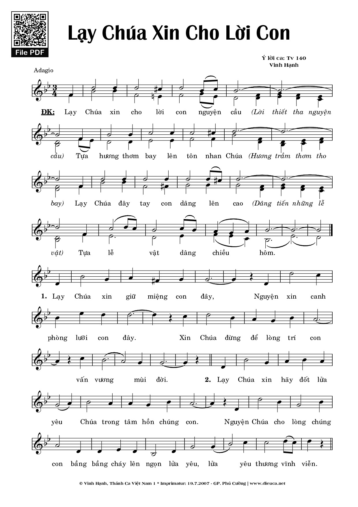 Sheet PDF of Thánh Vịnh 140, Lạy Chúa Xin Cho Lời Con