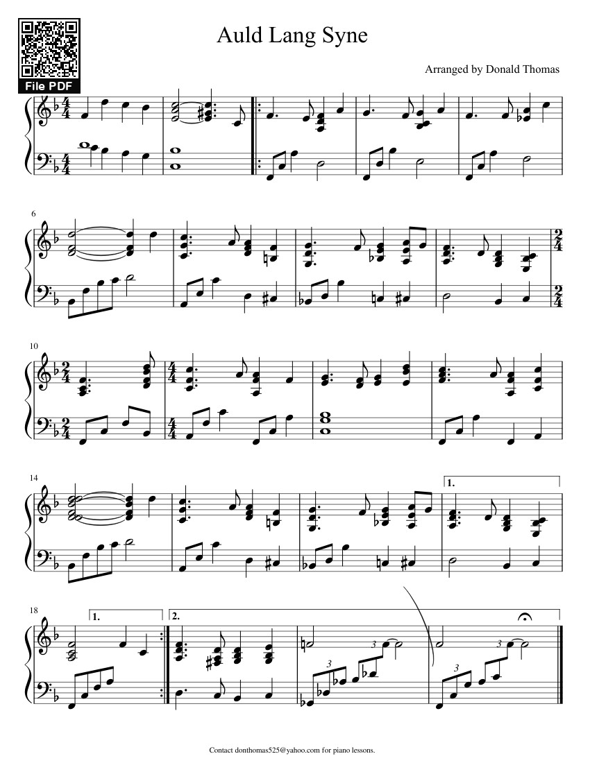 Sheet PDF of Auld Lang Syne Sheet Piano