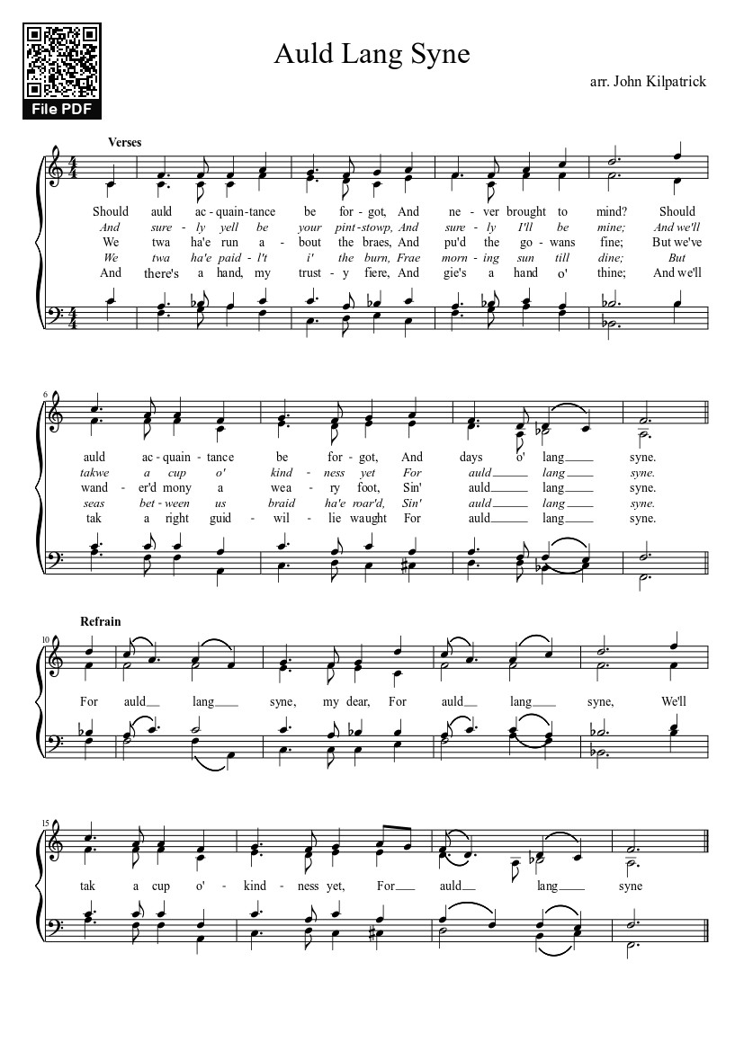 Sheet PDF of Auld Lang Syne Sheet Piano