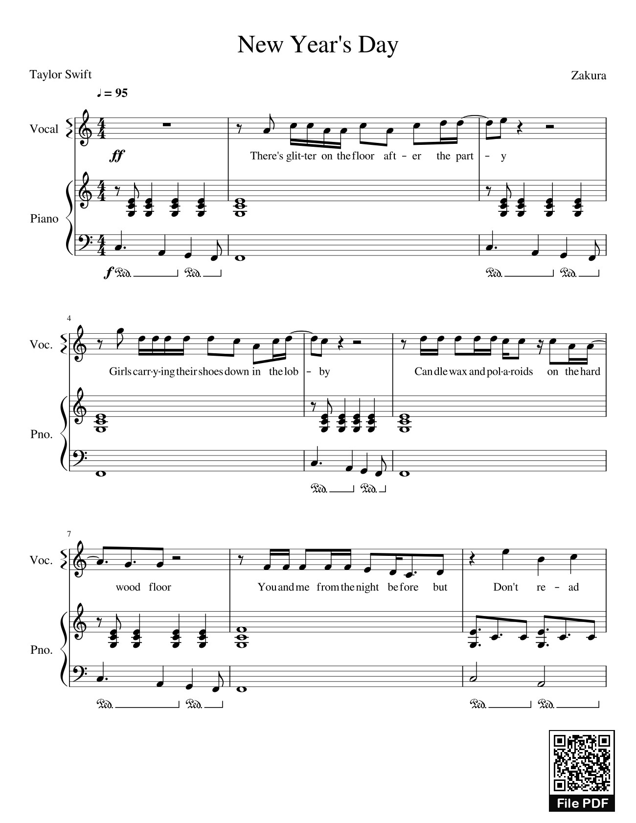 Sheet PDF of New Year's Day Sheet Piano