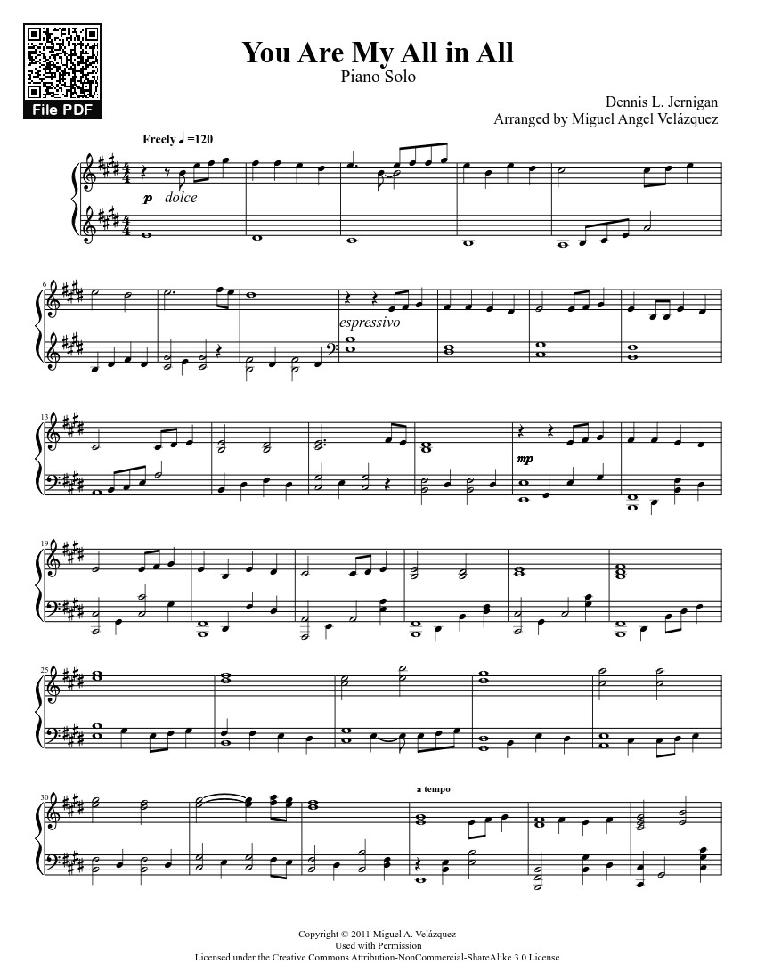Sheet PDF of You Are My All in All Sheet Piano