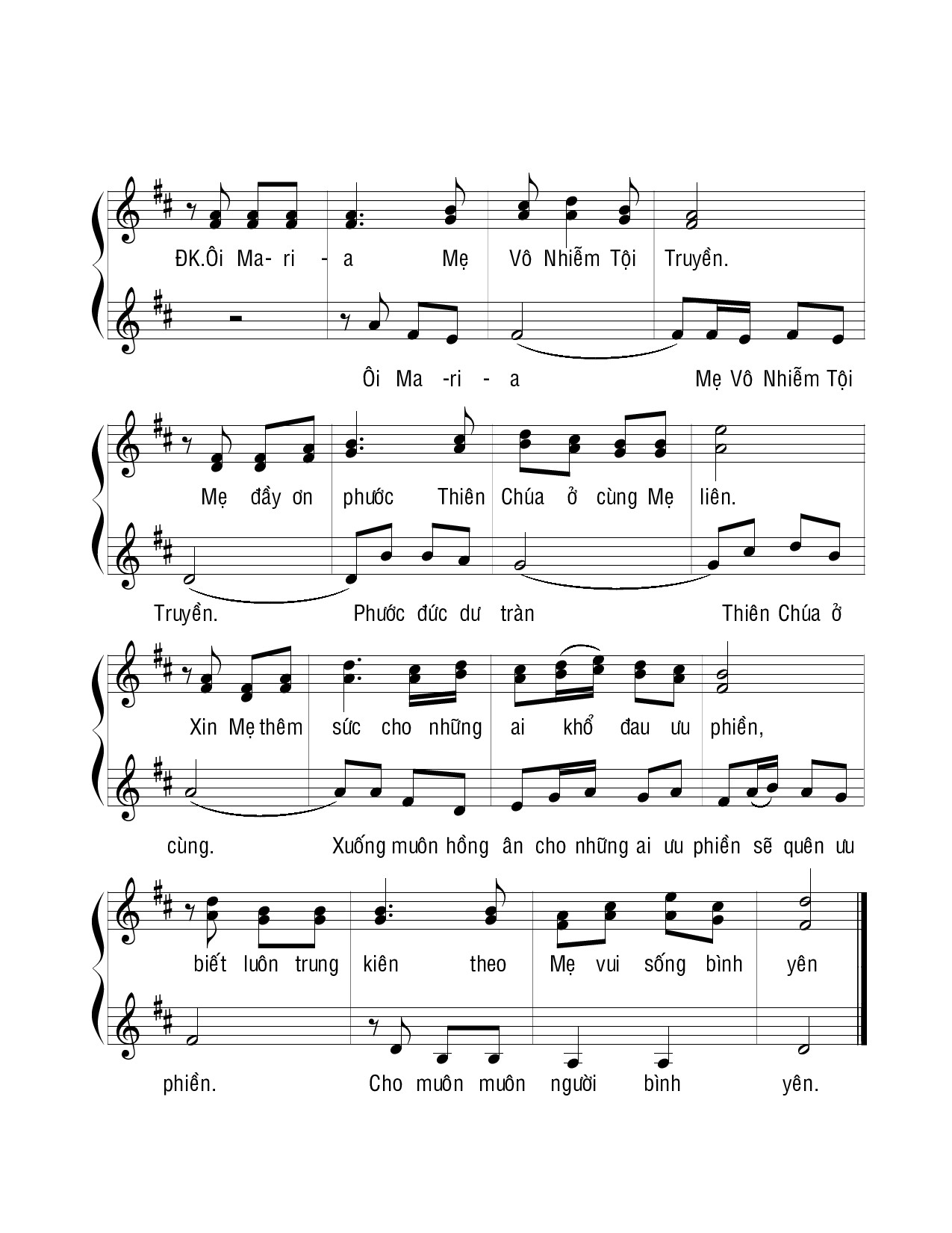 Page 2 of Sheet music PDF Tôn Vinh Mẹ Vô Nhiễm Nguyên Tội - Sr. Thiên Uyên